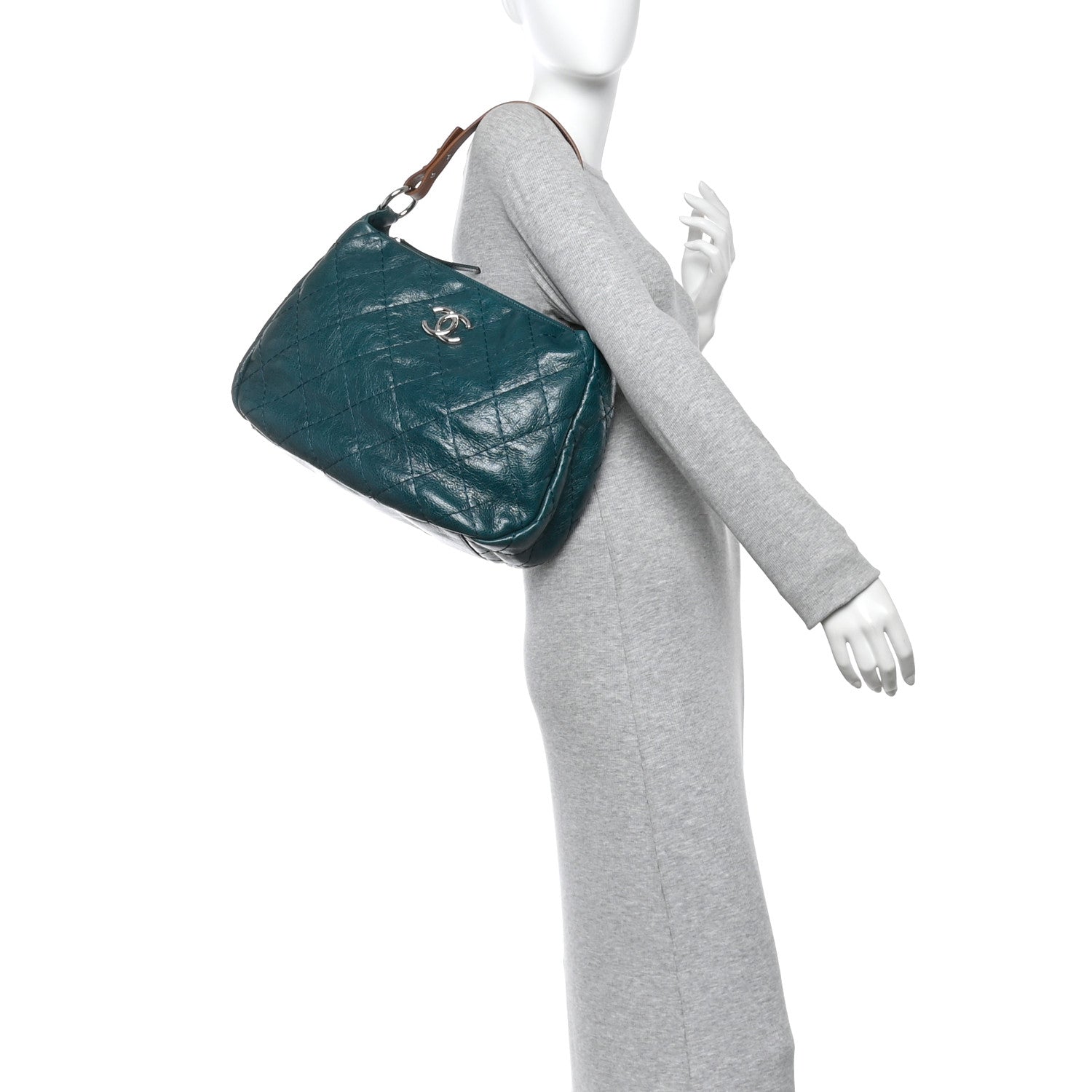 Chanel Glazed Calfskin On The Road Hobo Turquoise 2 of 10