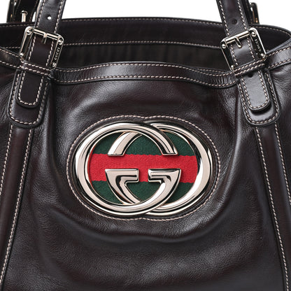 Gucci Calfskin Medium Britt Tote Dark Brown 7 of 9