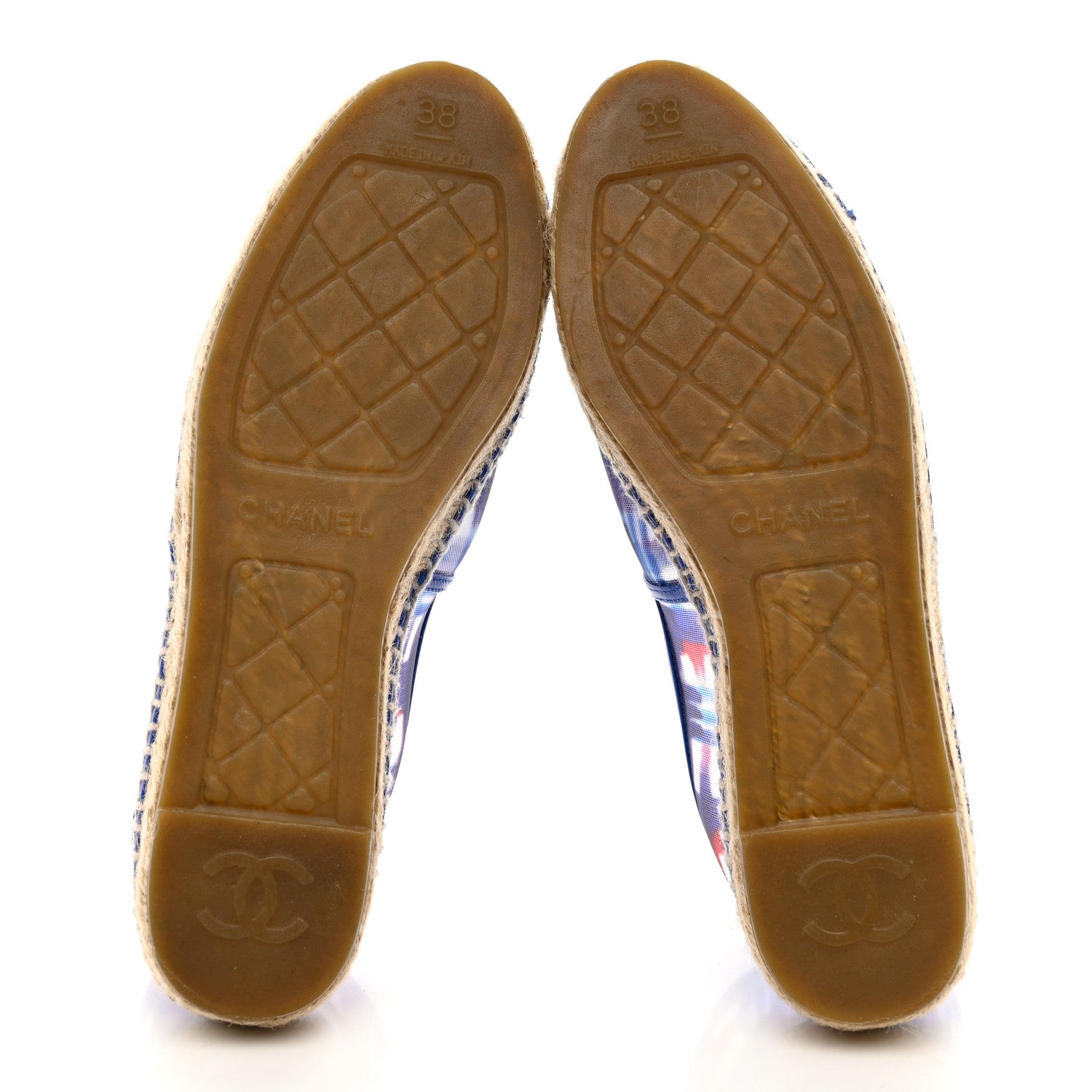 Chanel Mesh Lambskin Plaid Print CC Espadrilles 38 Blue White Red 5 of 9