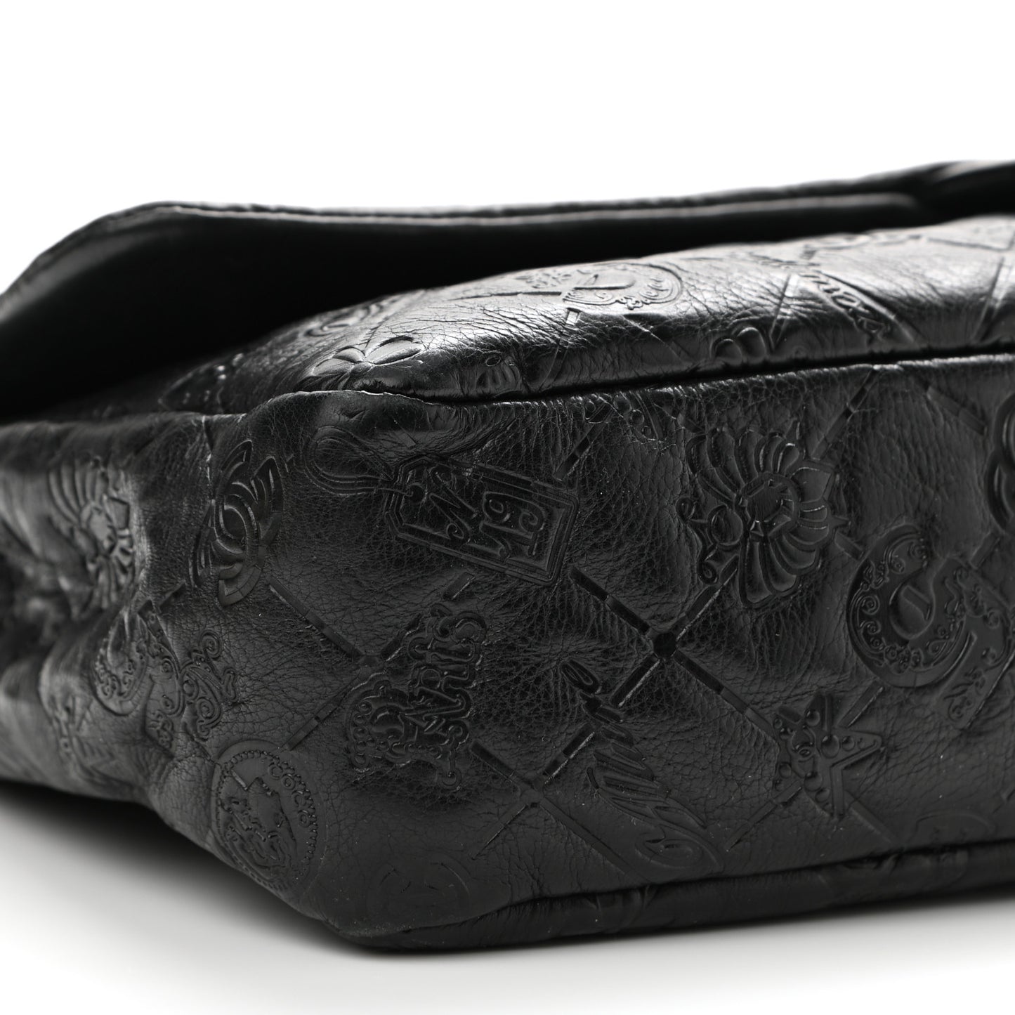 Calfskin Embossed Large Lucky Symbols Flap Black