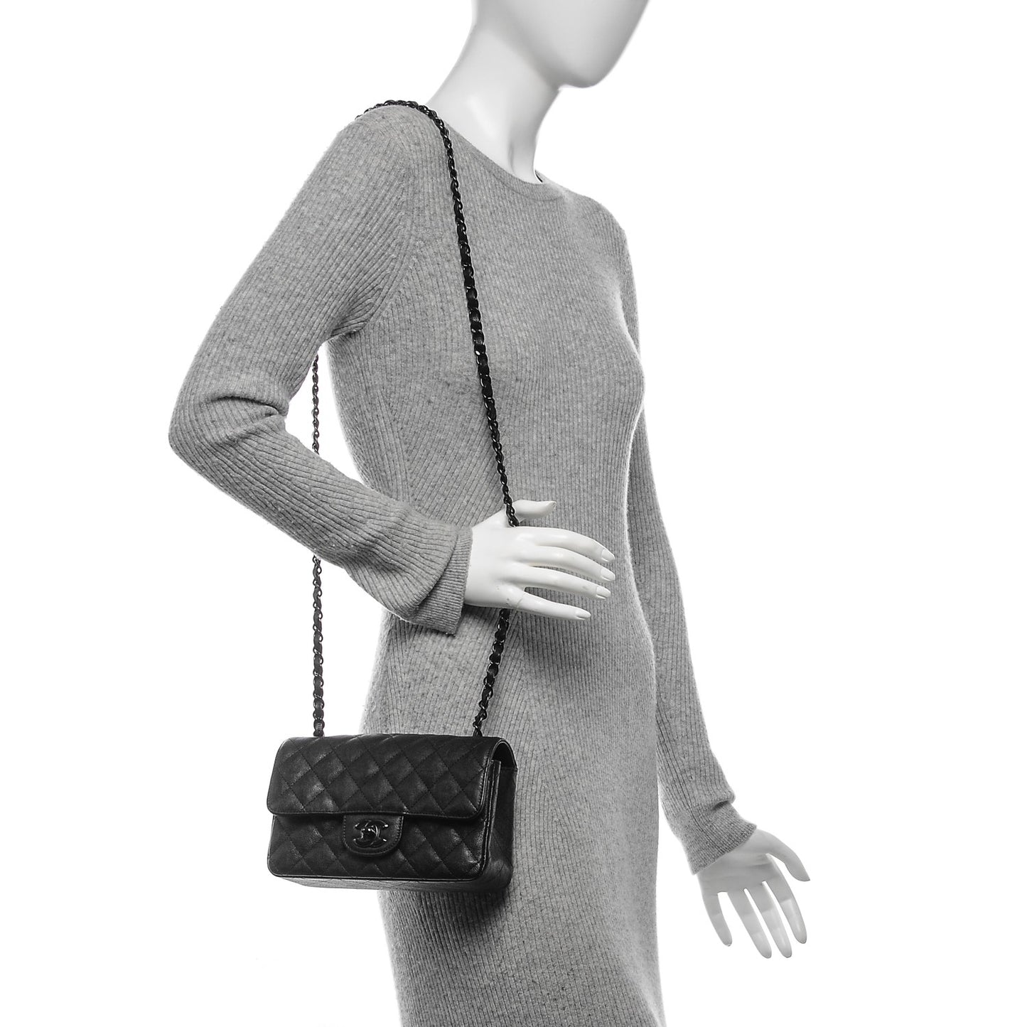 Crumpled Calfskin Quilted Mini Rectangular Flap So Black