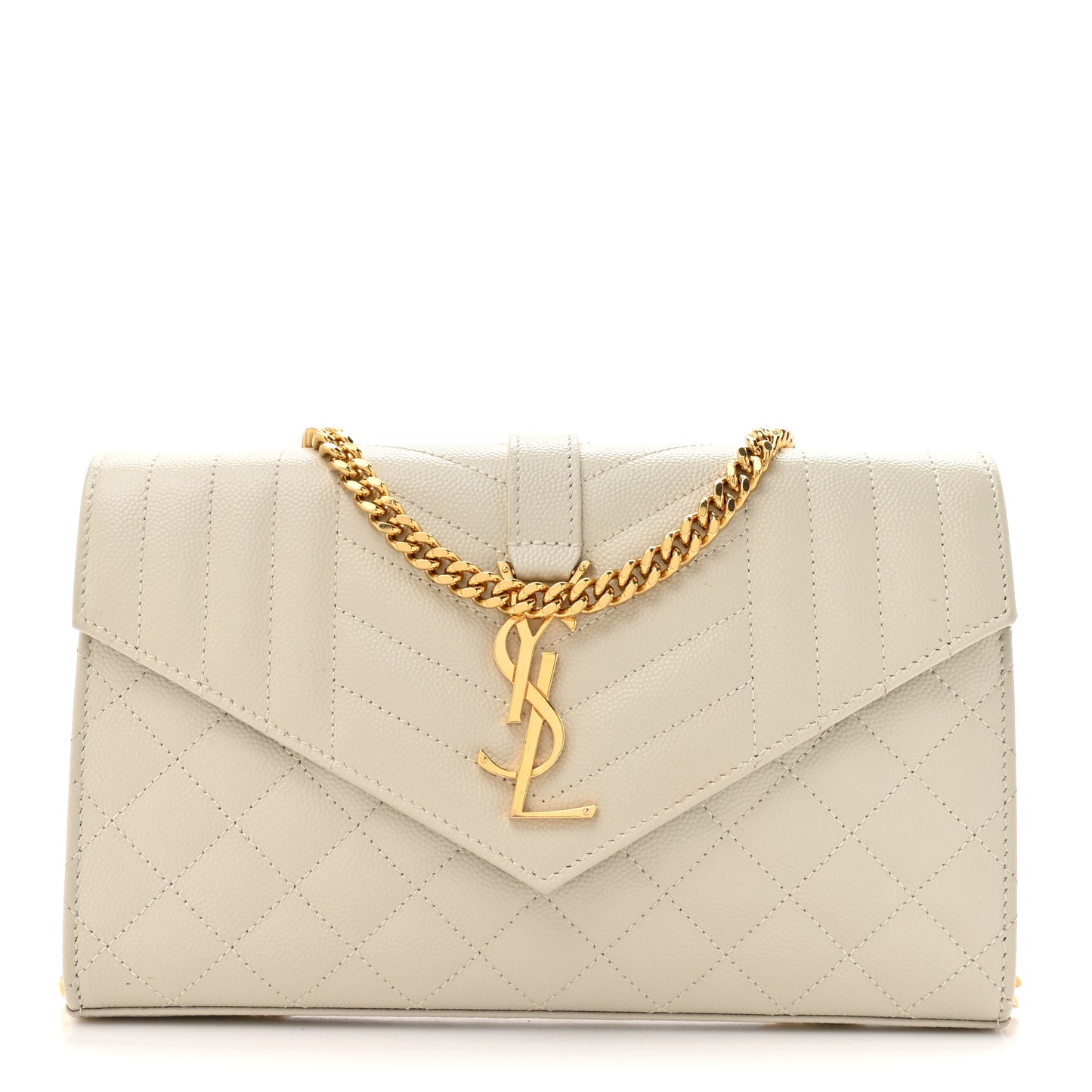 Grain De Poudre Mixed Matelasse Triquilt Monogram Chain Wallet Crema Soft