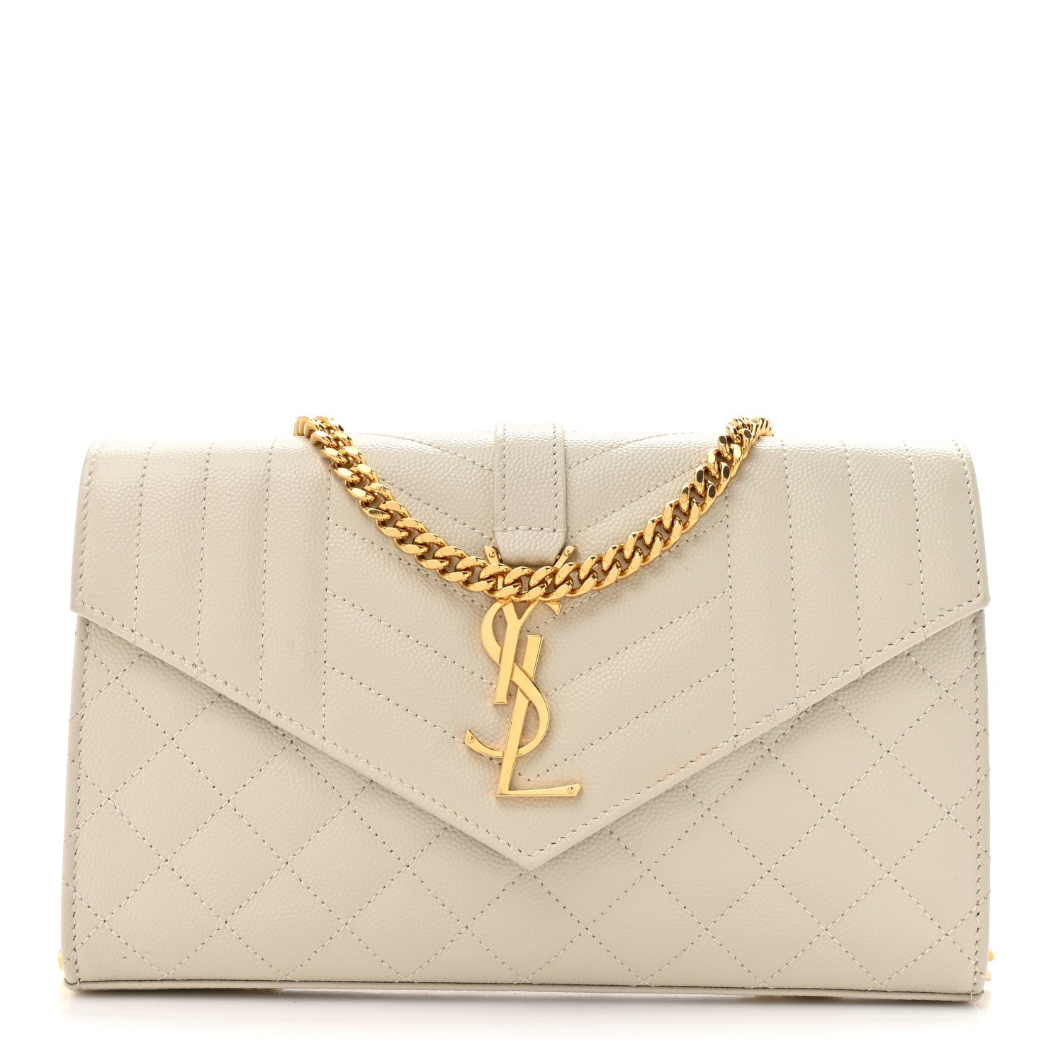 Saint Laurent Grain De Poudre Mixed Matelasse Triquilt Monogram Chain Wallet Crema Soft 1 of 12