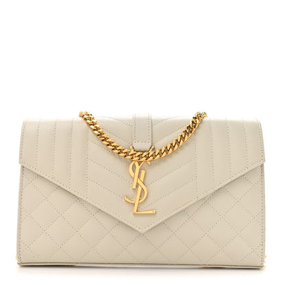 Saint Laurent Grain De Poudre Mixed Matelasse Triquilt Monogram Chain Wallet Crema Soft 1 of 12