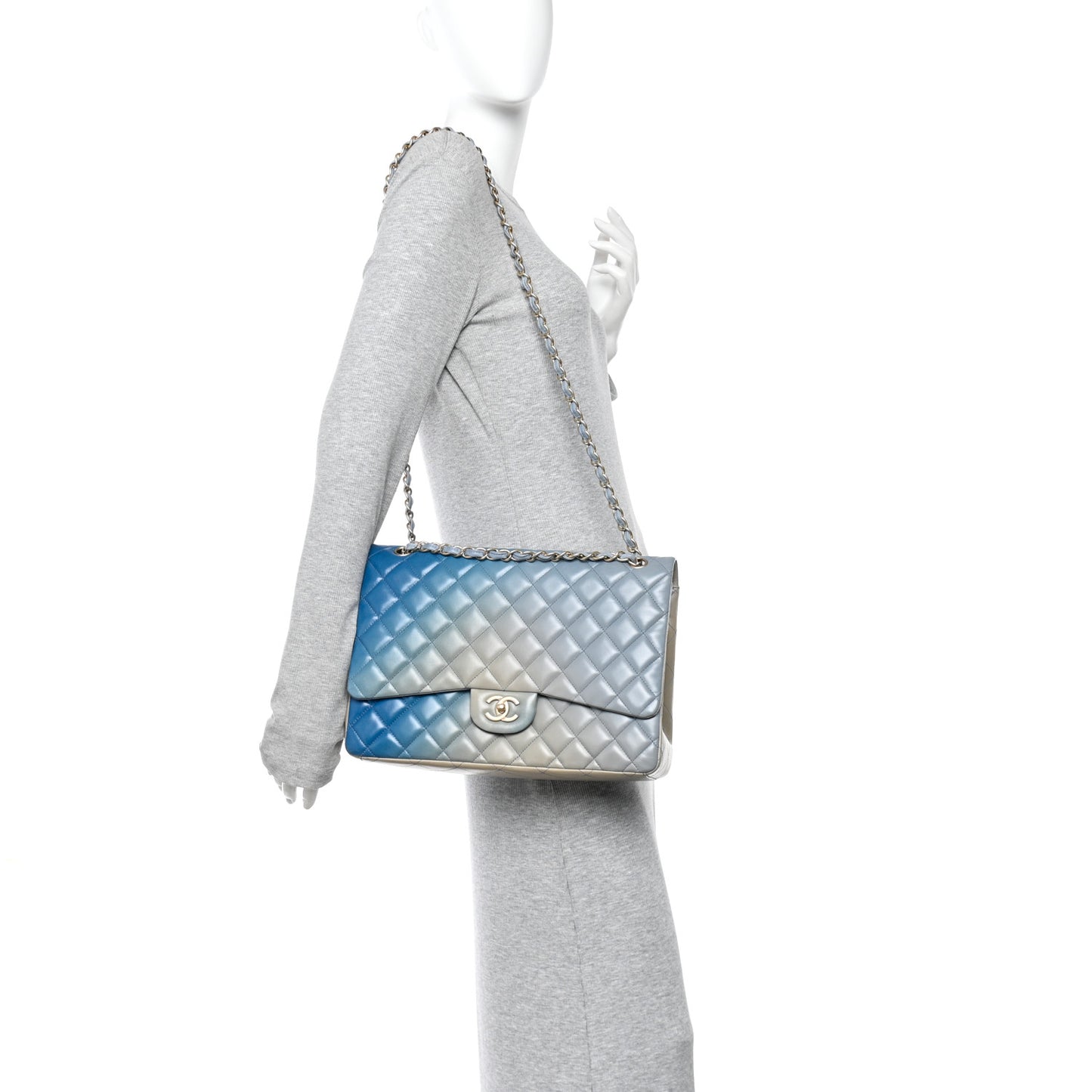 Lambskin Degrade Quilted Maxi Single Flap Light Blue