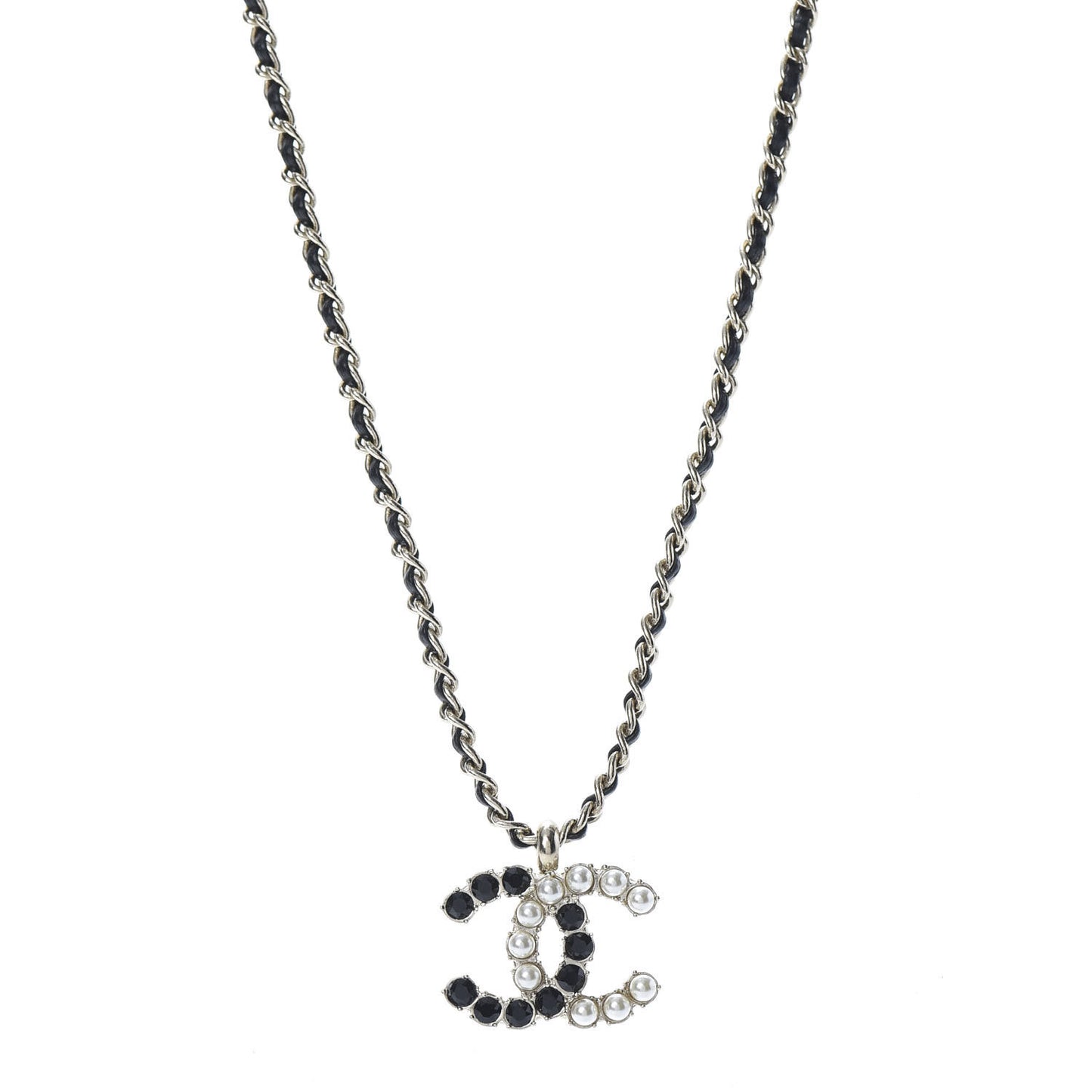 Lambskin Resin Pearl Dazzling Domino Short Necklace Gold Black