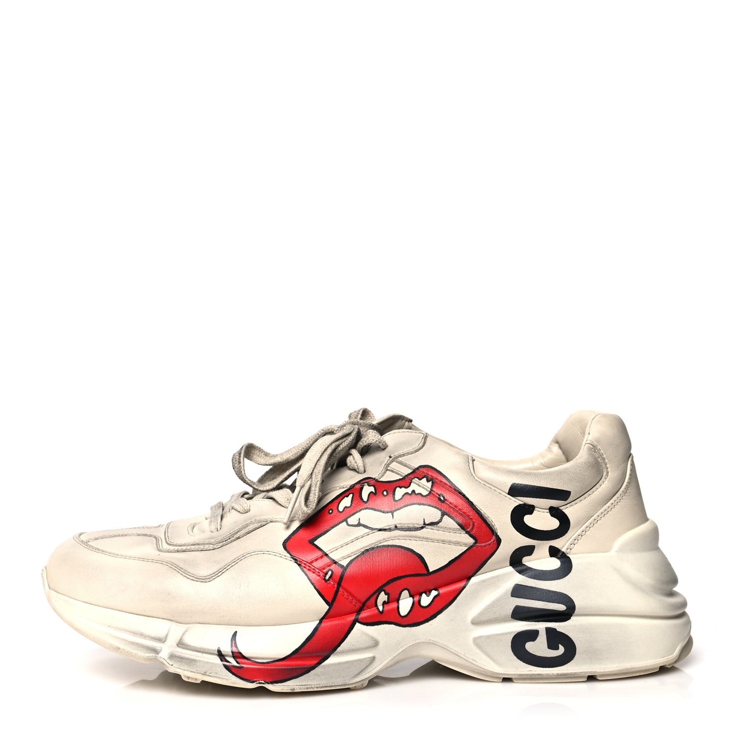 Calfskin Mouth Print Mens Rhyton Sneakers 11 Ivory