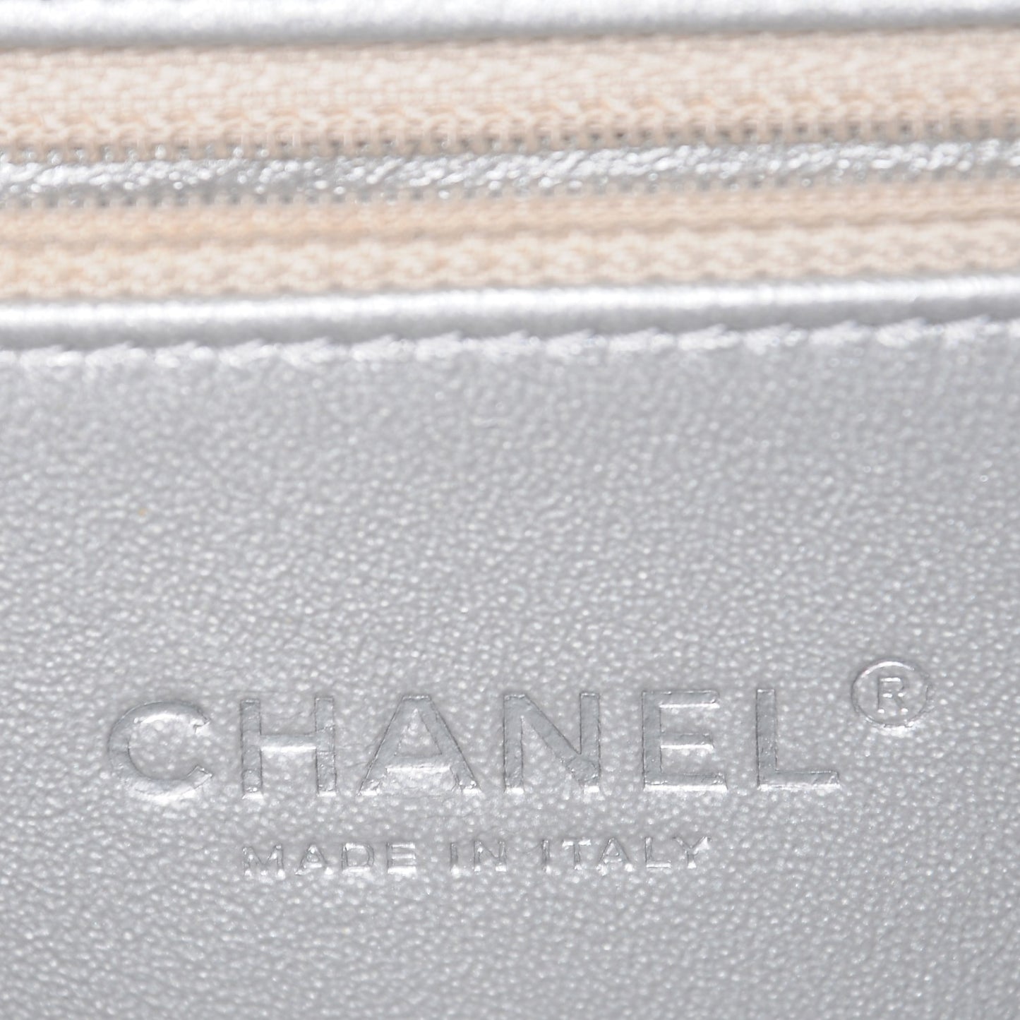 Metallic Caviar Quilted Medium CC Filigree Vanity Case Silver