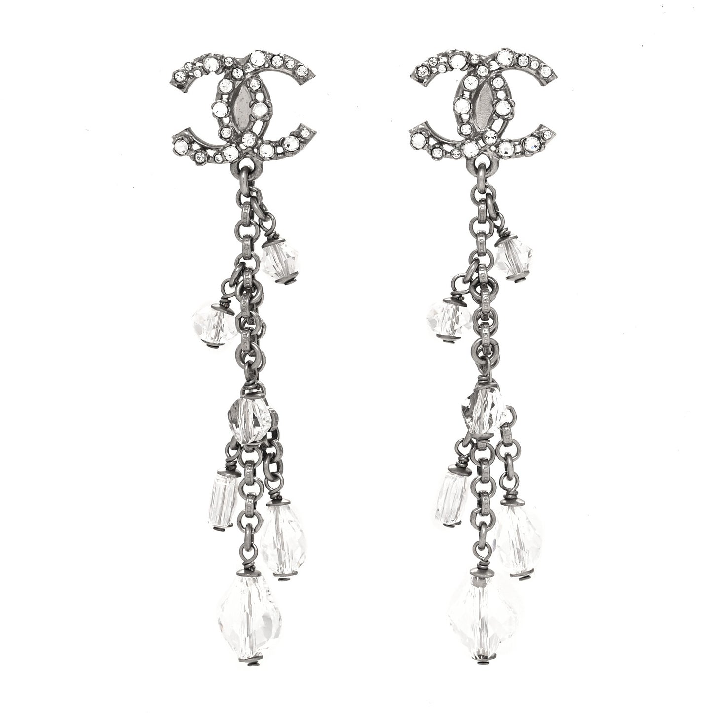 Crystal CC Dangling Drop Earrings Silver