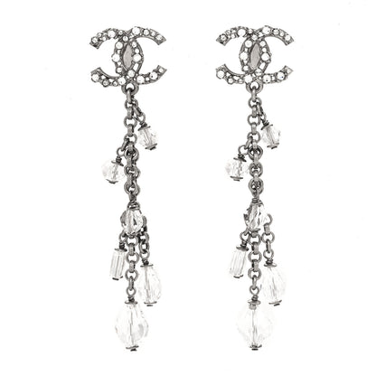 Chanel Crystal CC Dangling Drop Earrings Silver 1 of 4