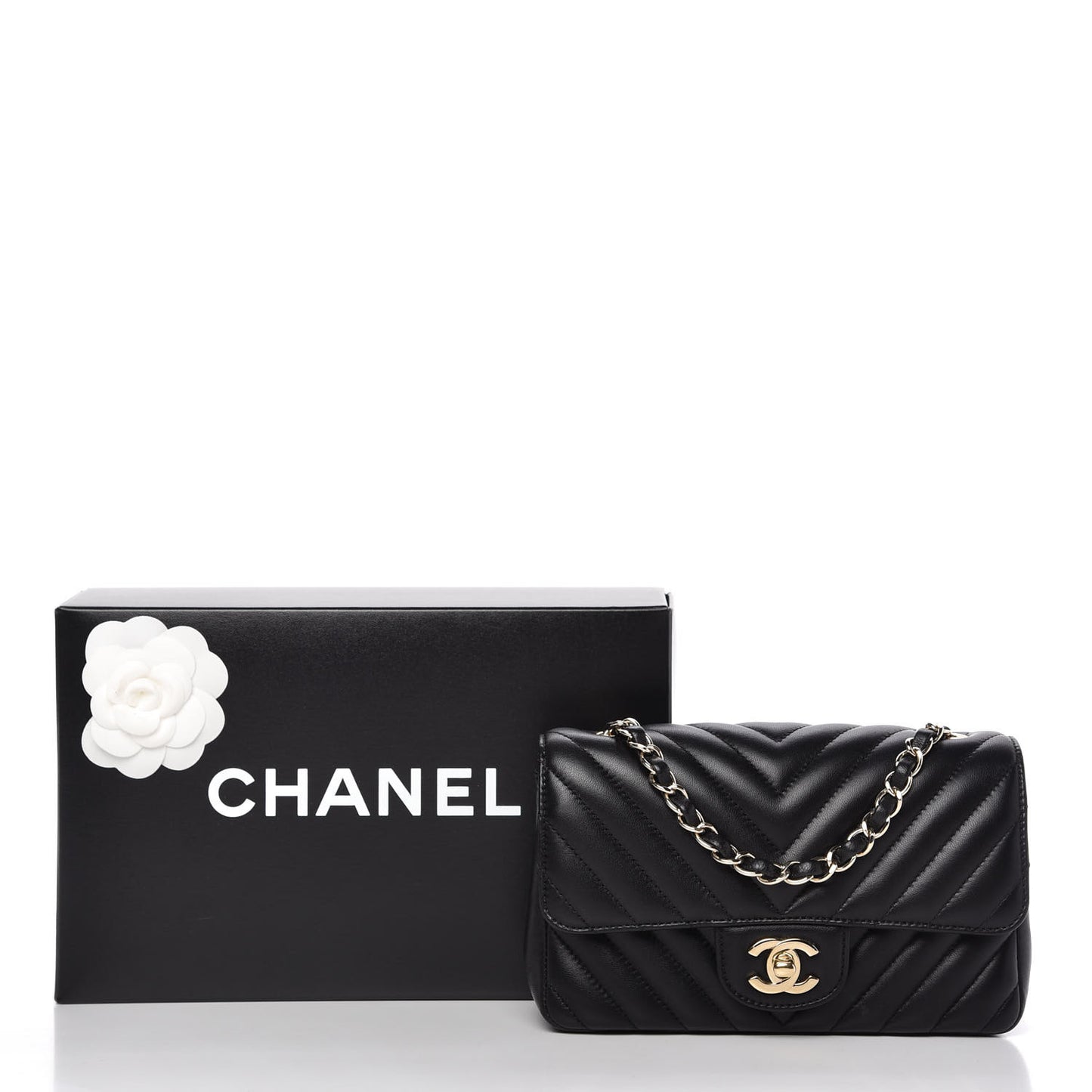 Lambskin Chevron Quilted Mini Rectangular Flap Black