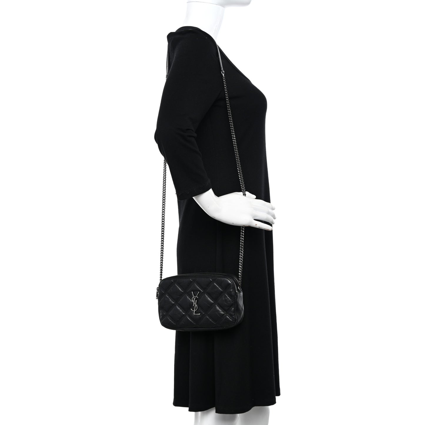 Grained Lambskin Quilted Mini Becky Double Zip Bag Black