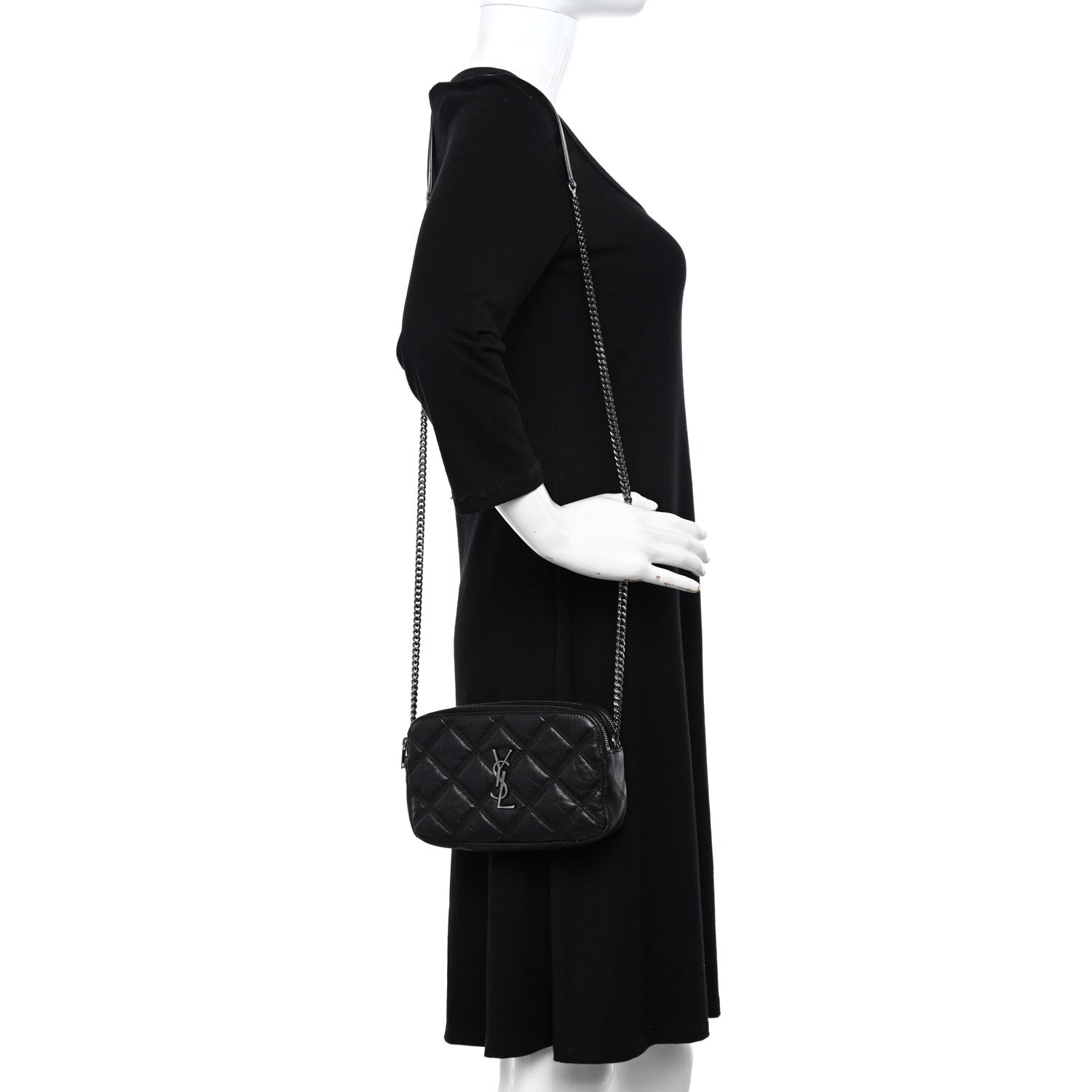 Saint Laurent Grained Lambskin Quilted Mini Becky Double Zip Bag Black 3 of 12