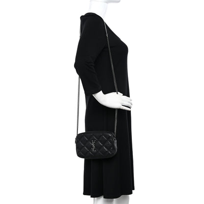 Saint Laurent Grained Lambskin Quilted Mini Becky Double Zip Bag Black 3 of 12
