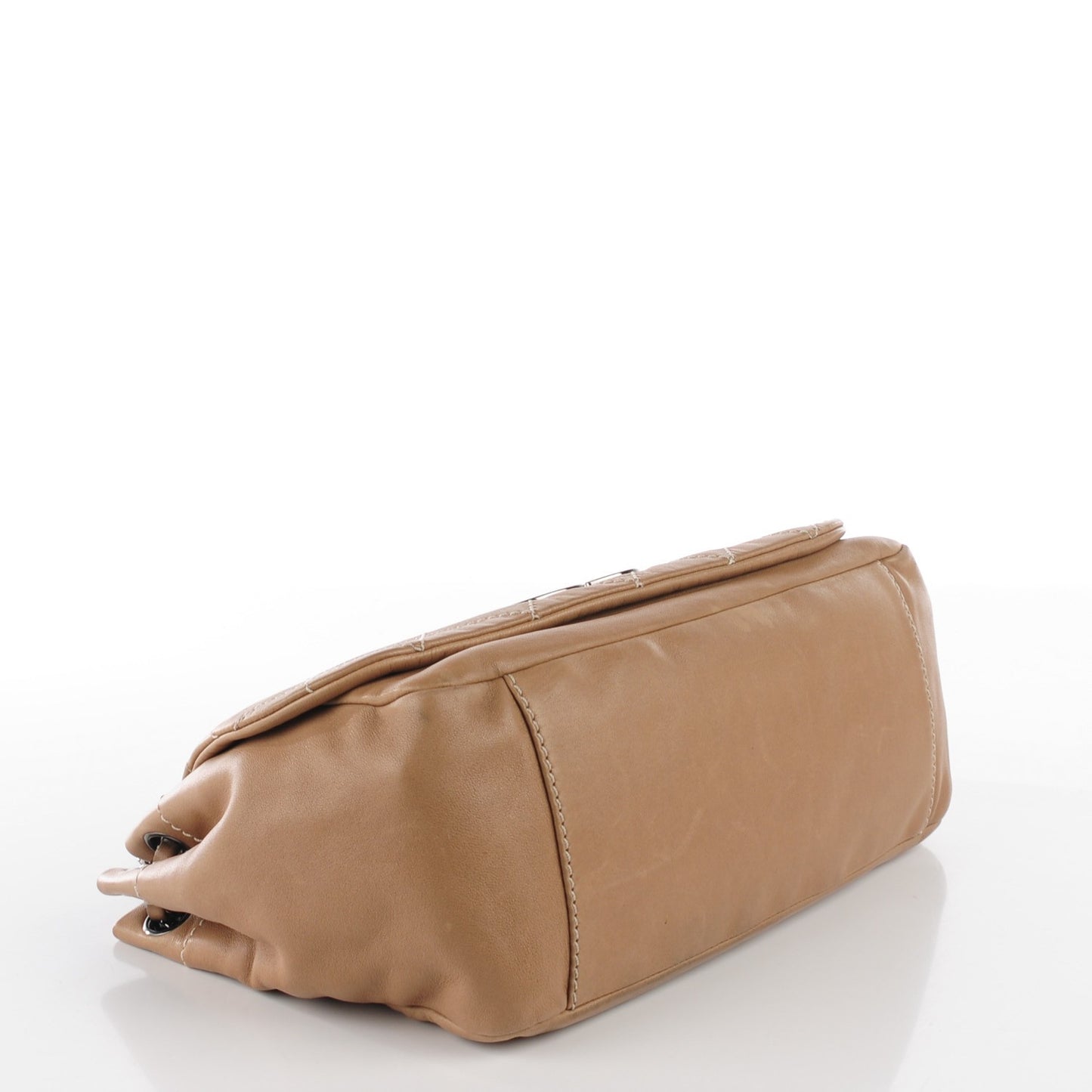 Lambskin Diamond Stitched Accordion Flap Beige