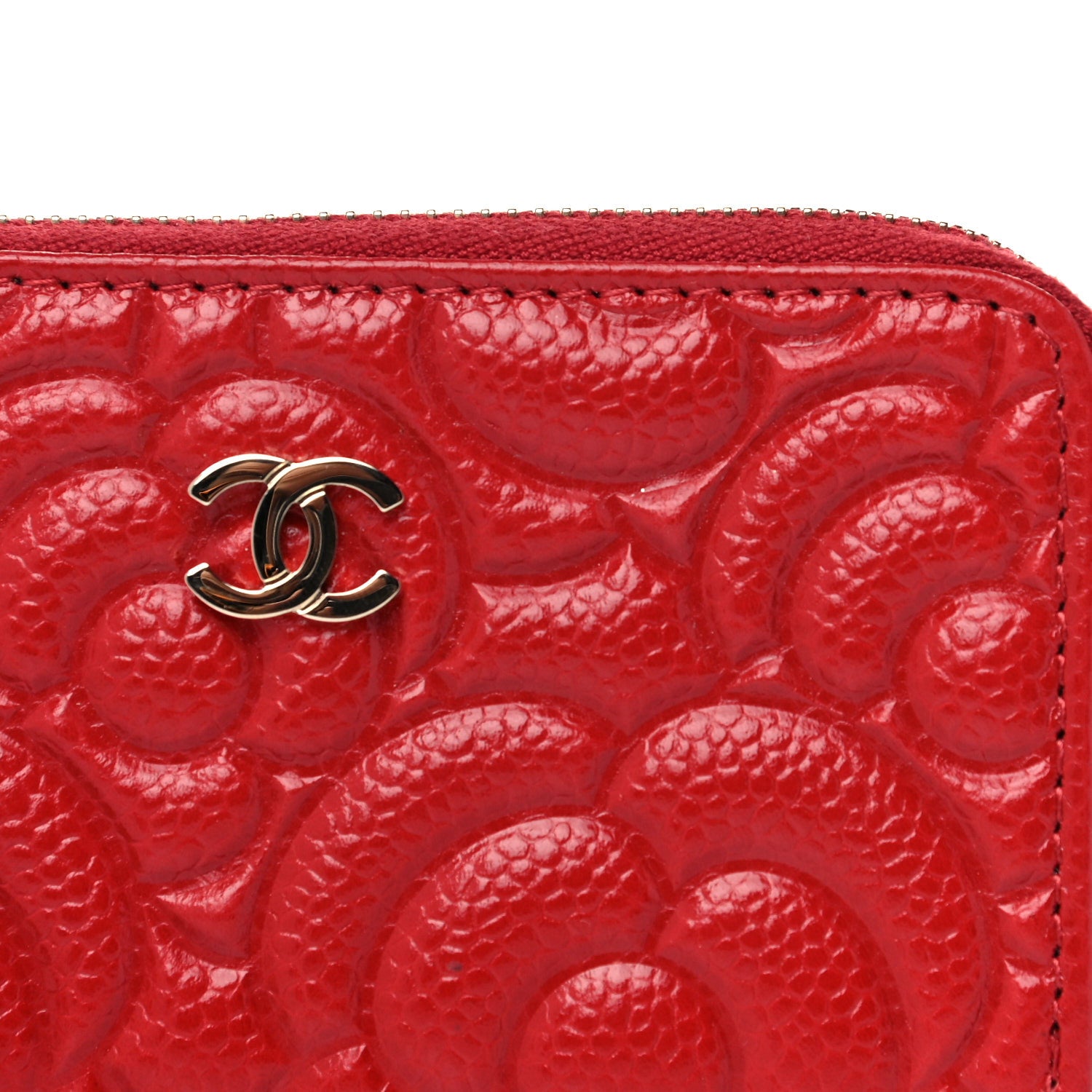 Chanel Caviar Camellia Embossed Key Holder Case Red 8 of 9