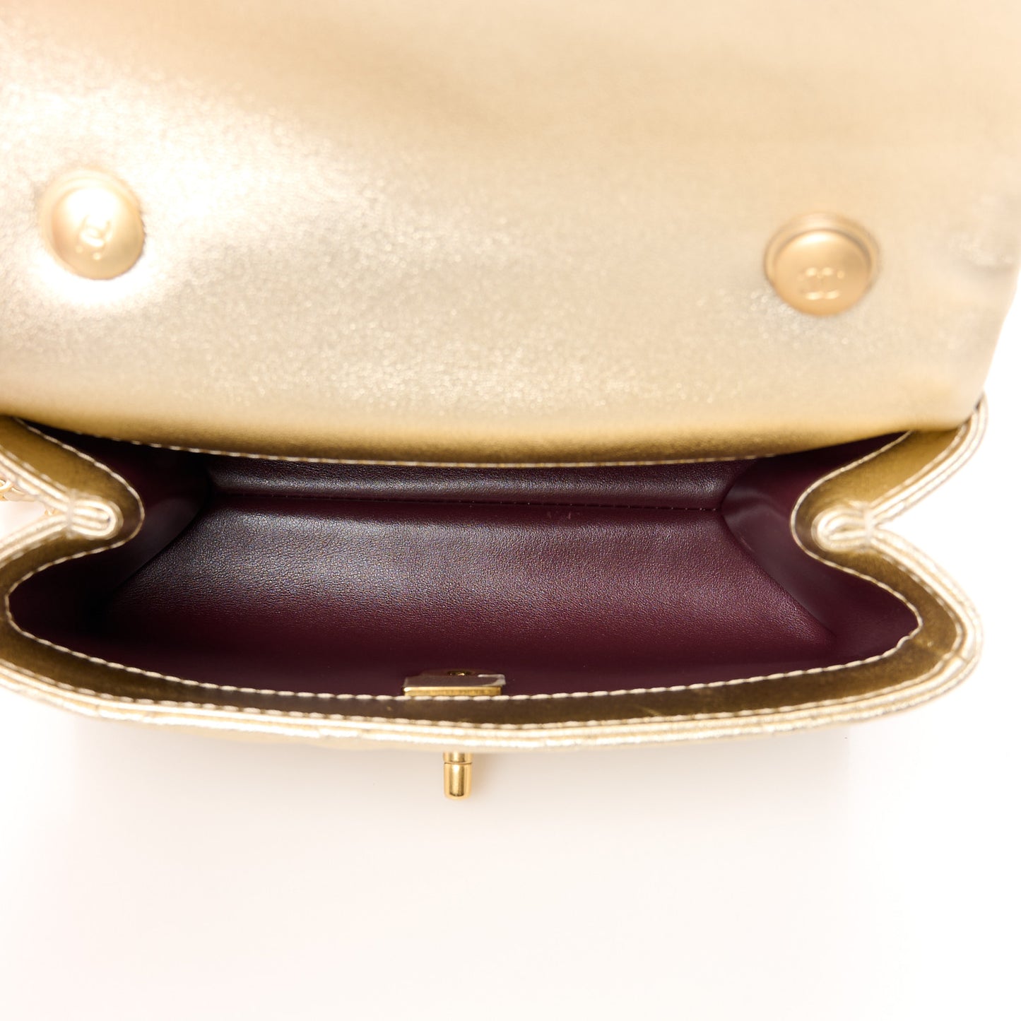 Metallic Goatskin Quilted Chic Pearls Mini Flap Gold