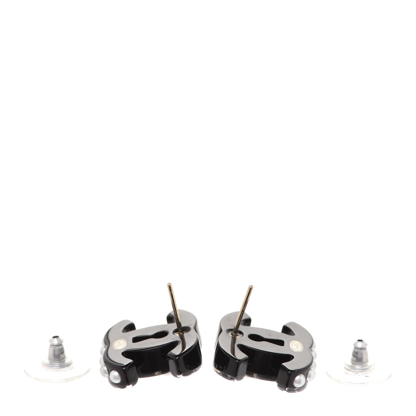 Resin Crystal Pearl CC Earrings Black