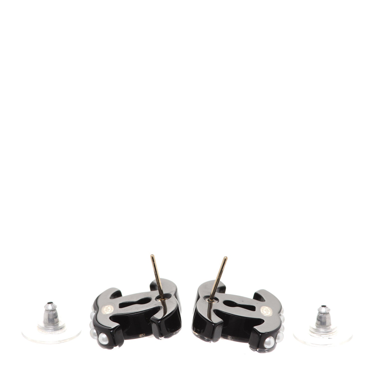 Chanel Resin Crystal Pearl CC Earrings Black 3 of 5