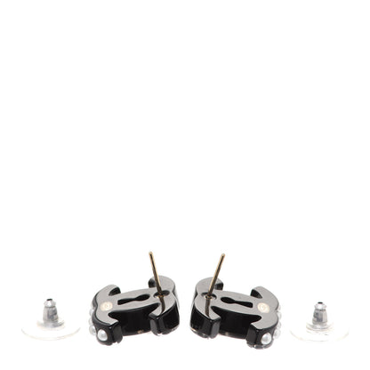 Chanel Resin Crystal Pearl CC Earrings Black 3 of 5