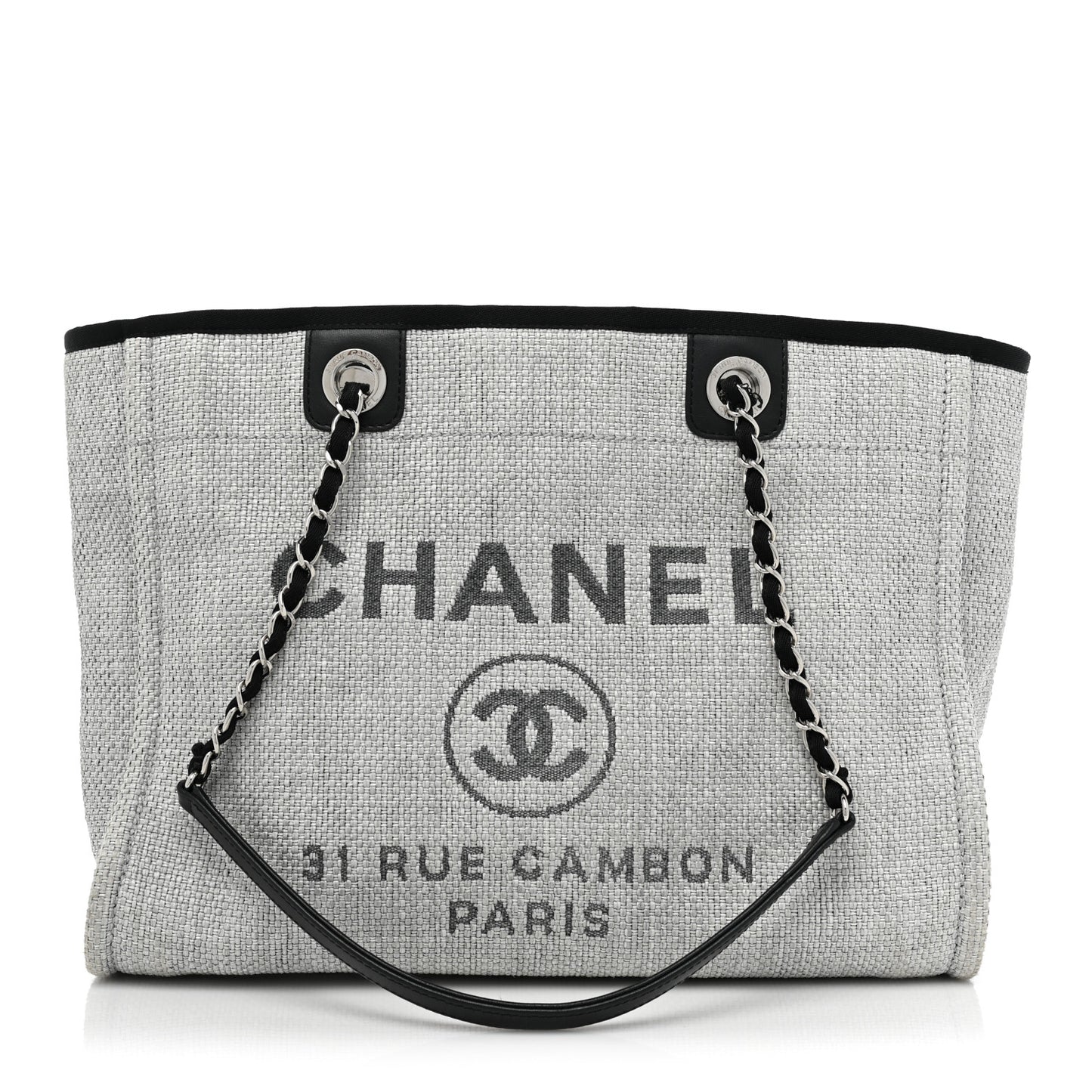 Woven Straw Raffia Small Deauville Tote Grey