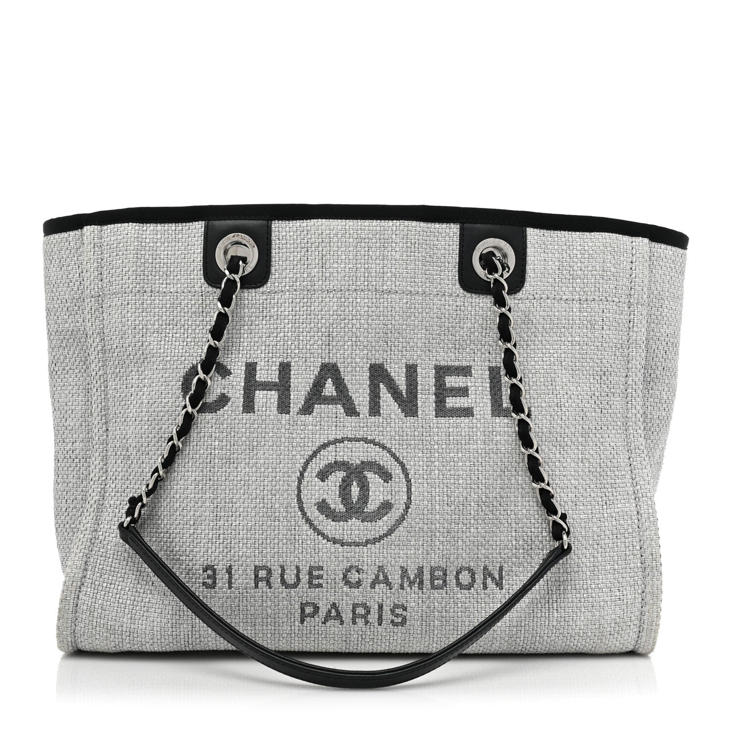 Chanel Woven Straw Raffia Small Deauville Tote Grey 1 of 10