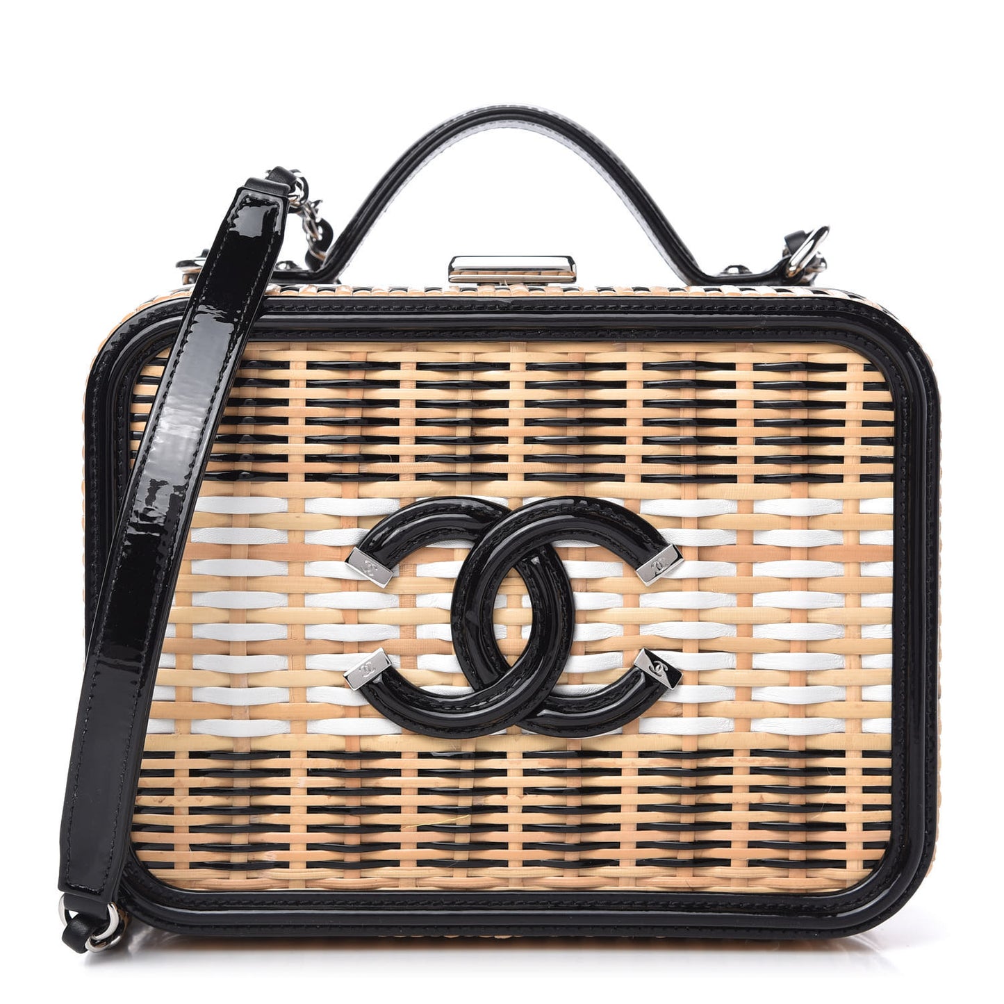 Raffia Patent Medium CC Filigree Vanity Case Black