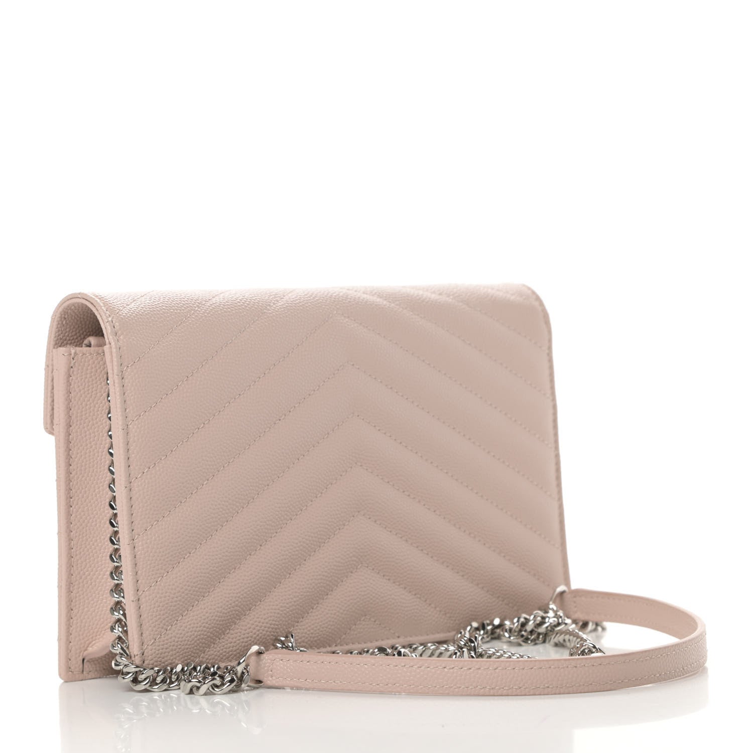 Saint Laurent Grain De Poudre Matelasse Chevron Monogram Envelope Chain Wallet Marble Pink 3 of 12