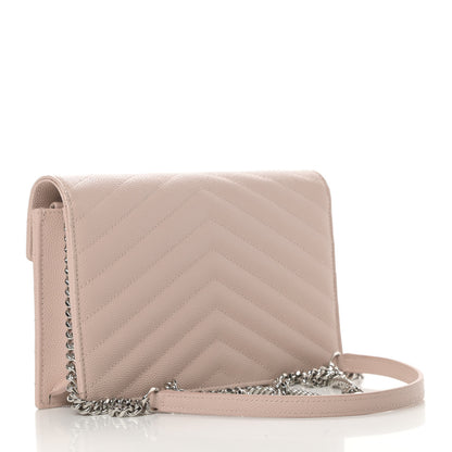 Saint Laurent Grain De Poudre Matelasse Chevron Monogram Envelope Chain Wallet Marble Pink 3 of 12