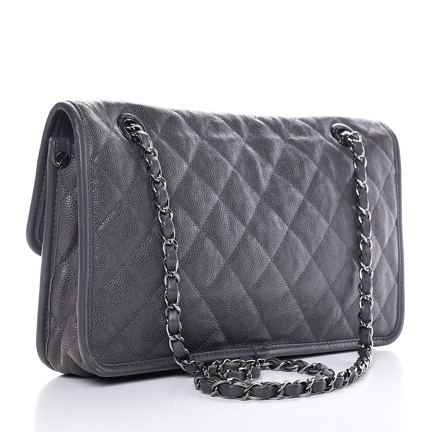 Caviar Quilted Medium French Riviera Flap Dark Grey