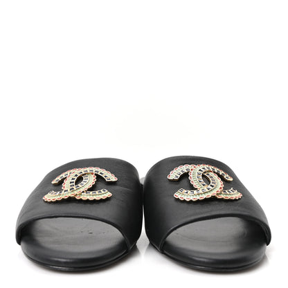 Chanel Lambskin Enamel CC Mules 39.5 Black 3 of 9