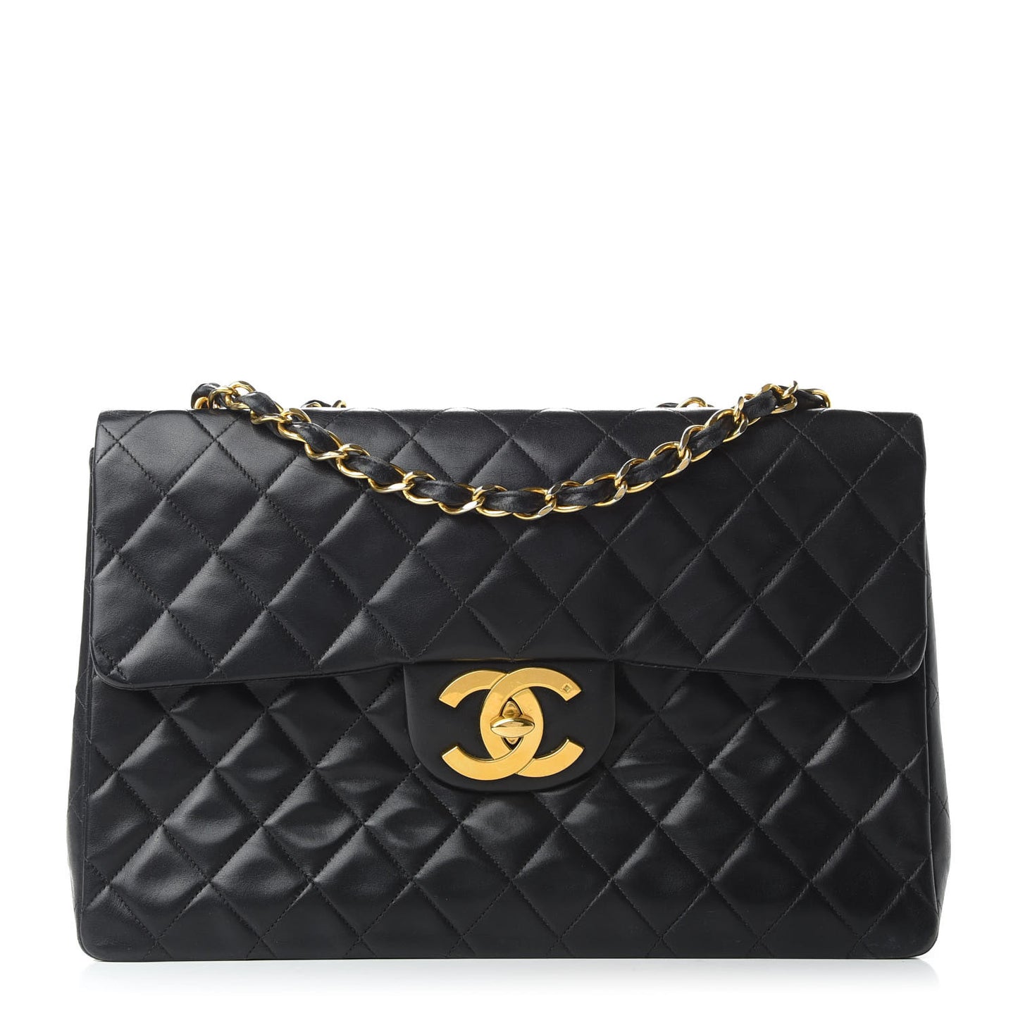 Lambskin Quilted XL Jumbo Single Flap Black