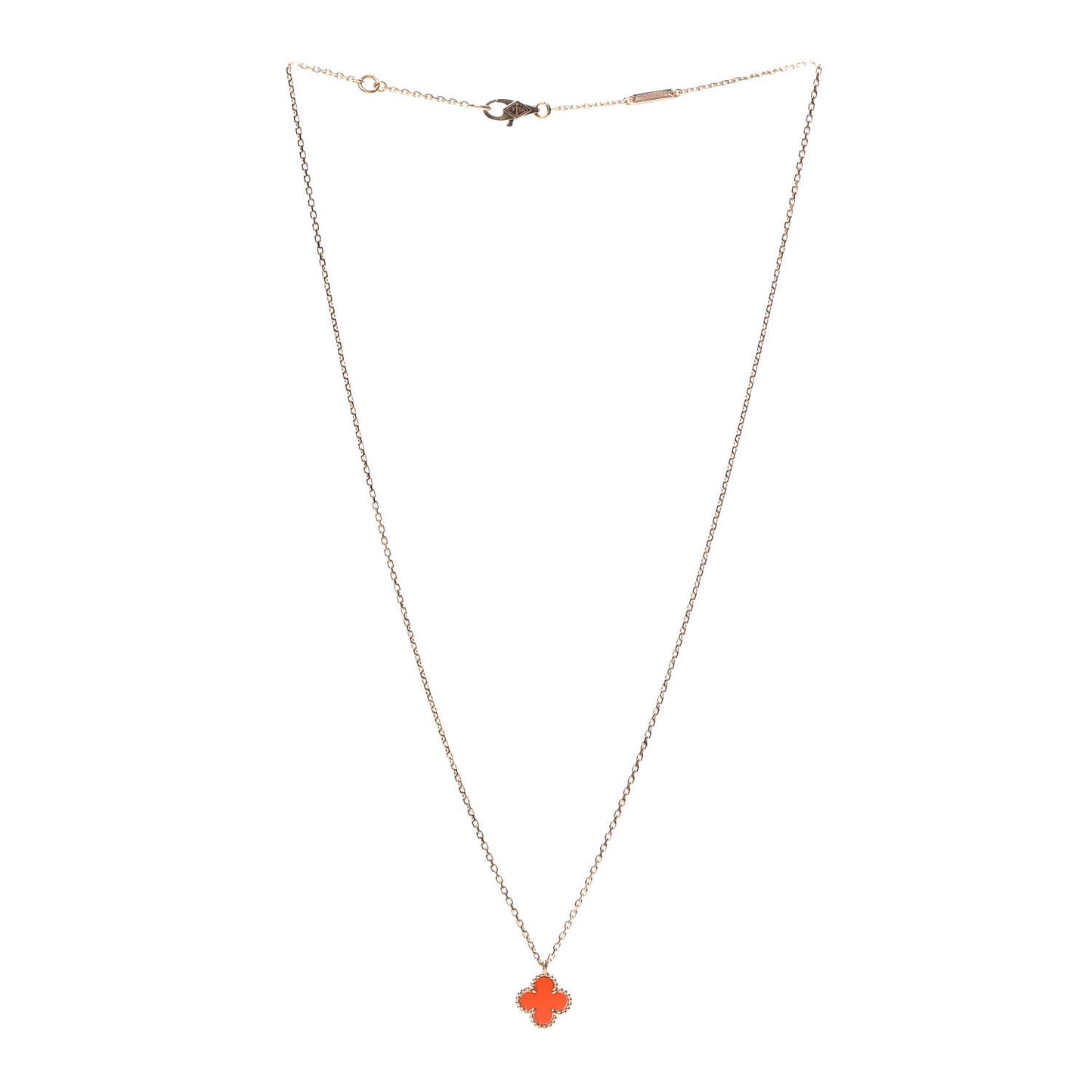 18K Rose Gold Carnelian Sweet Alhambra Pendant Necklace