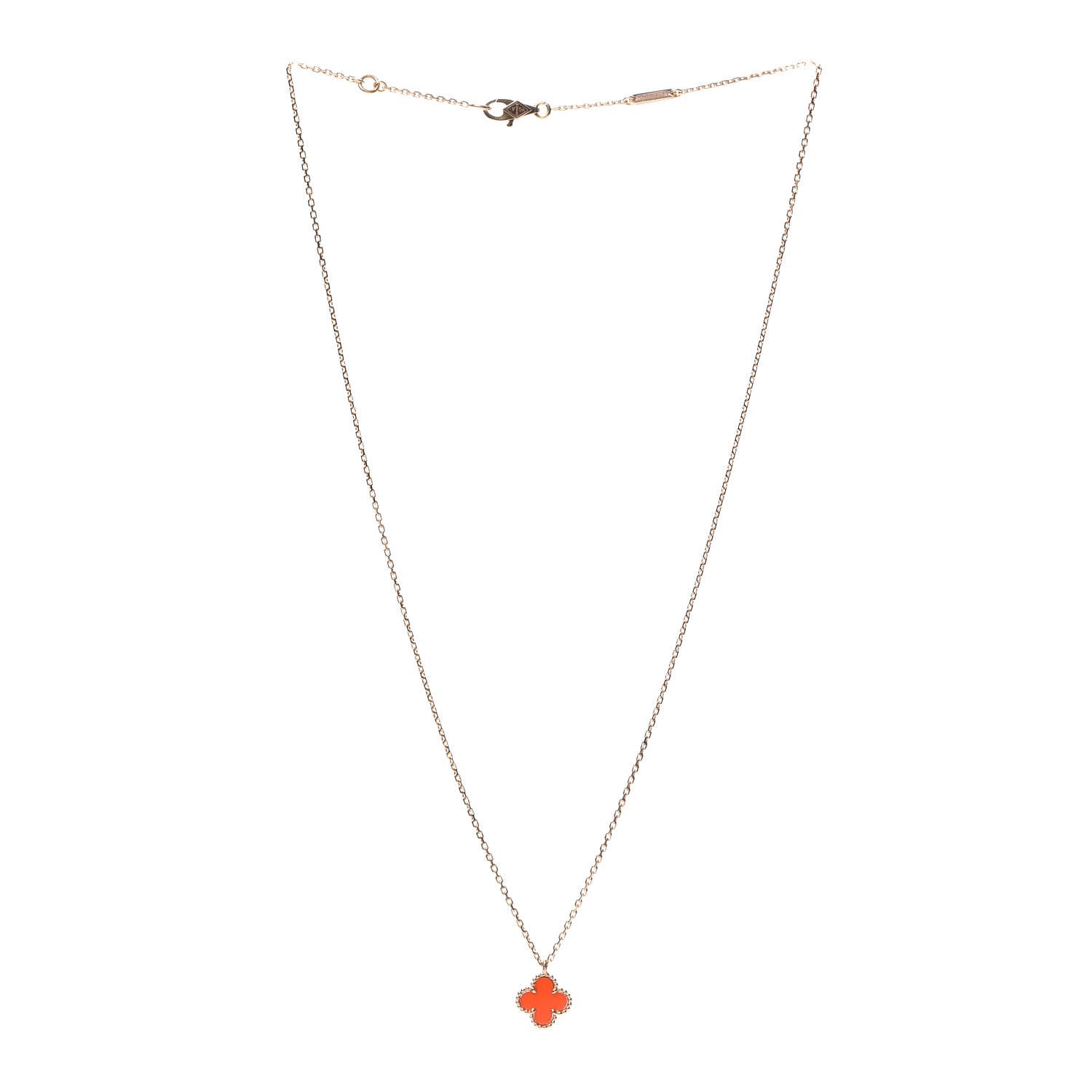 Van Cleef & Arpels 18K Rose Gold Carnelian Sweet Alhambra Pendant Necklace 3 of 8