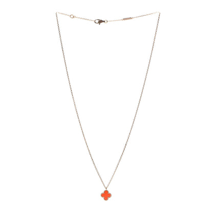 Van Cleef & Arpels 18K Rose Gold Carnelian Sweet Alhambra Pendant Necklace 3 of 8