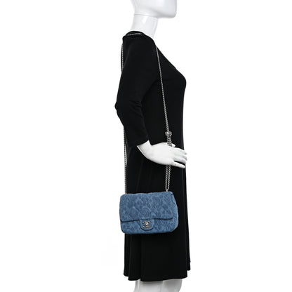 Chanel Denim Quilted Camellia Sweetheart Mini Flap Blue 2 of 11