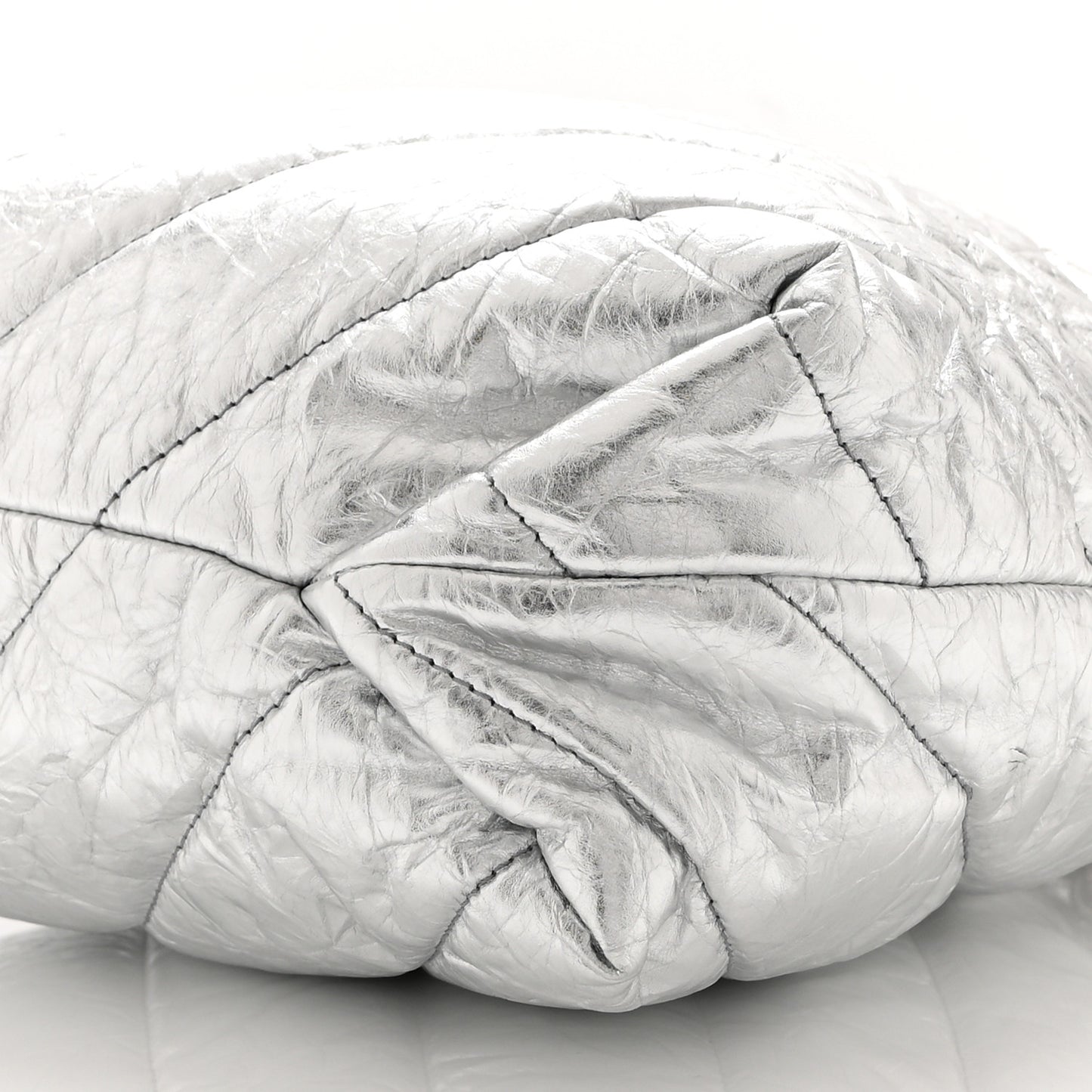 Crushed Calfskin Quilted Crush Small Tote Bag Silver