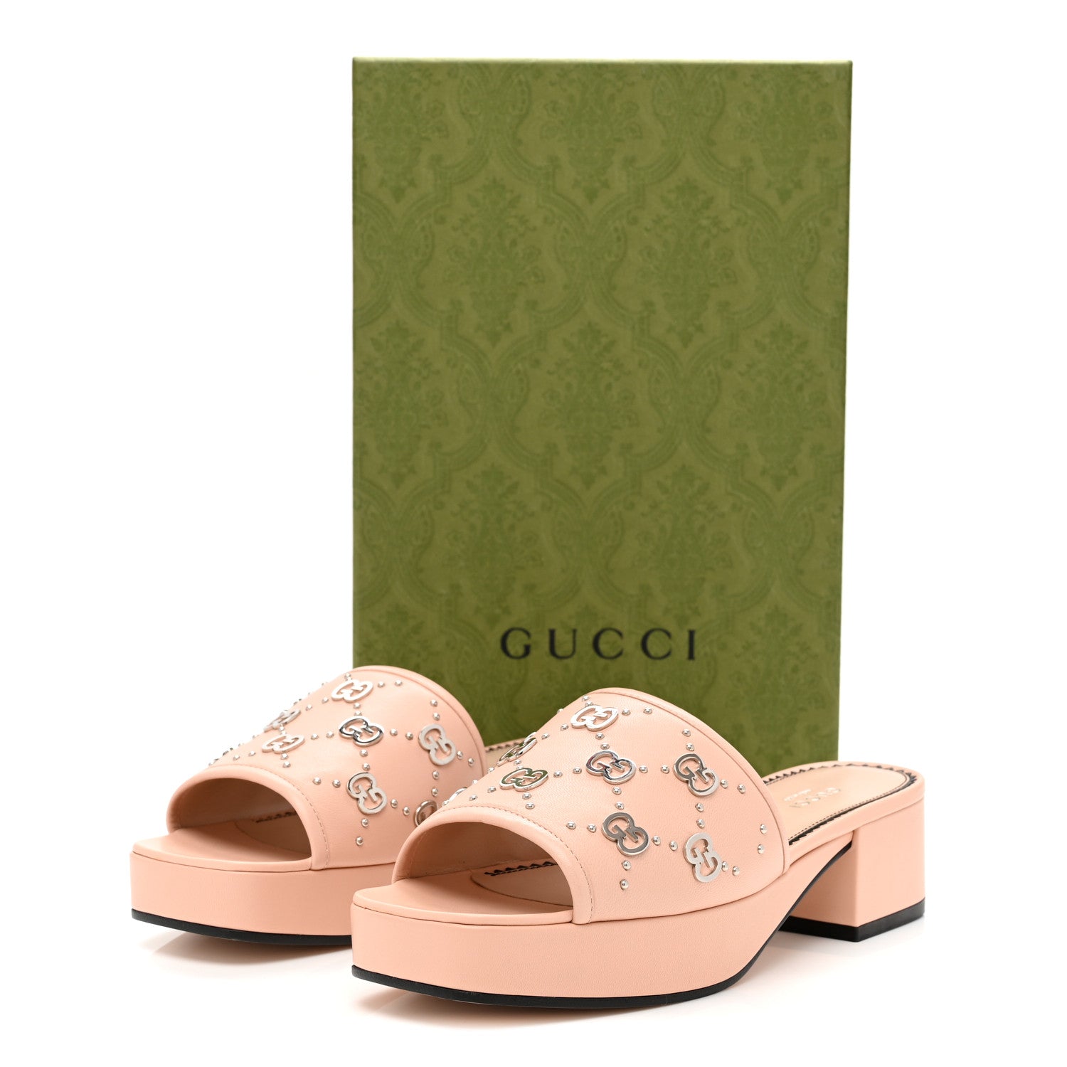 Gucci Malaga Kid Interlocking G Studs 25/50mm Platform Sandals 37.5 Perfect Pink 9 of 9