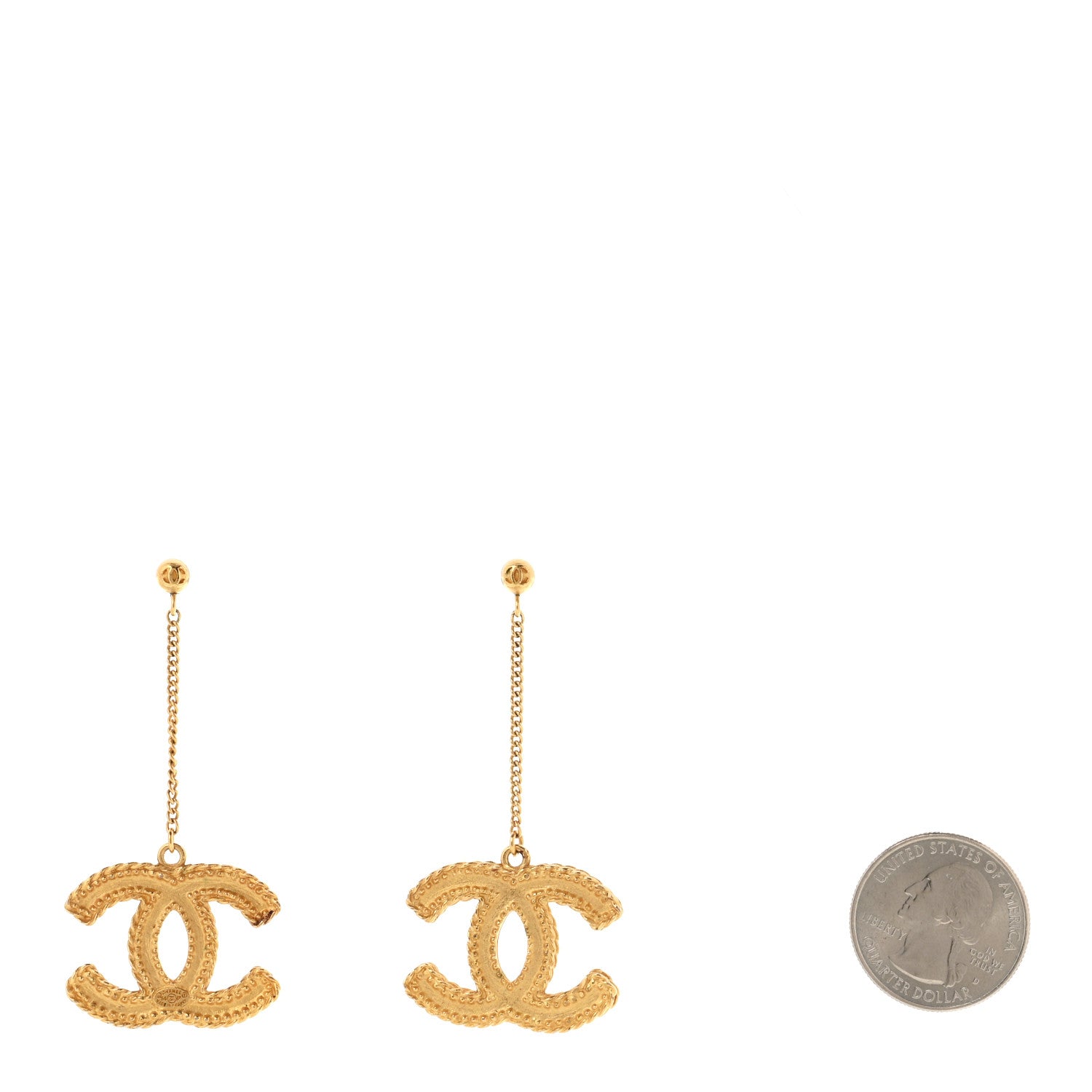 Chanel CC Drop Earrings Matte Gold 2 of 4