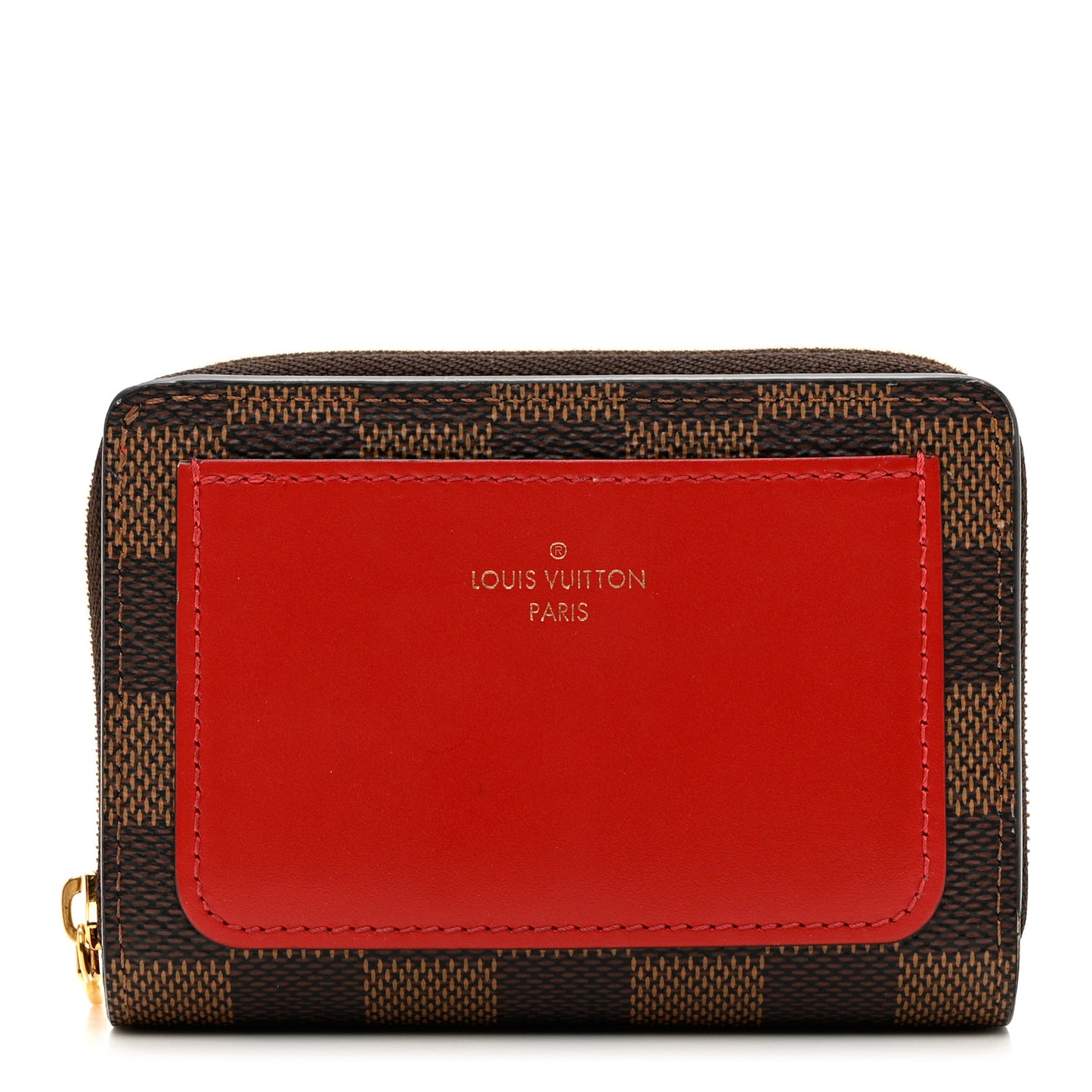 Damier Ebene Lou Zippy Compact Wallet Cerise Red
