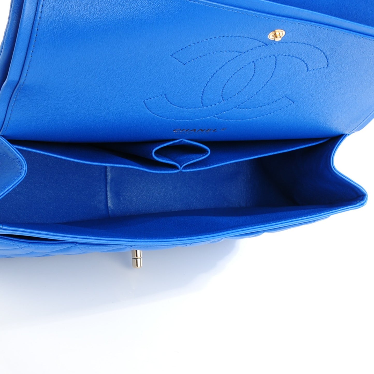 Lambskin Quilted Jumbo Double Flap Blue