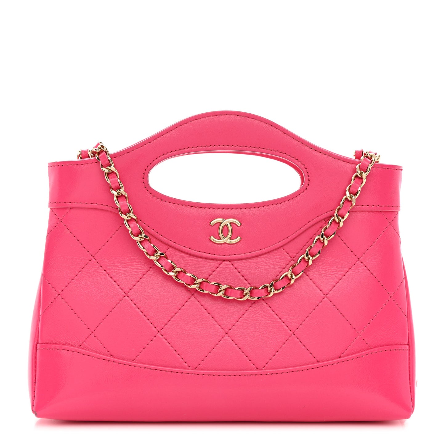 Shiny Crumpled Calfskin Quilted Nano 31 Shopping Bag Pink