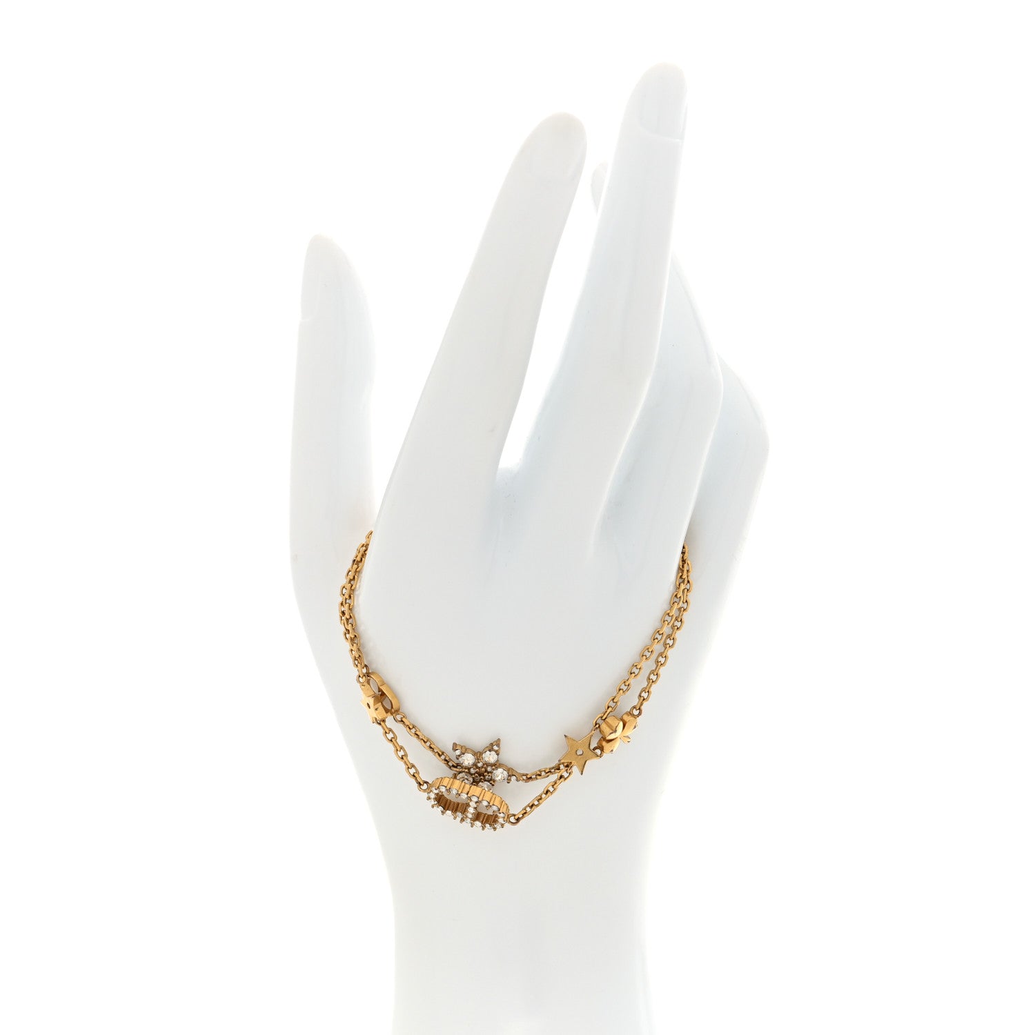 Christian Dior Crystal Star Charms Bracelet Set Gold 2 of 6