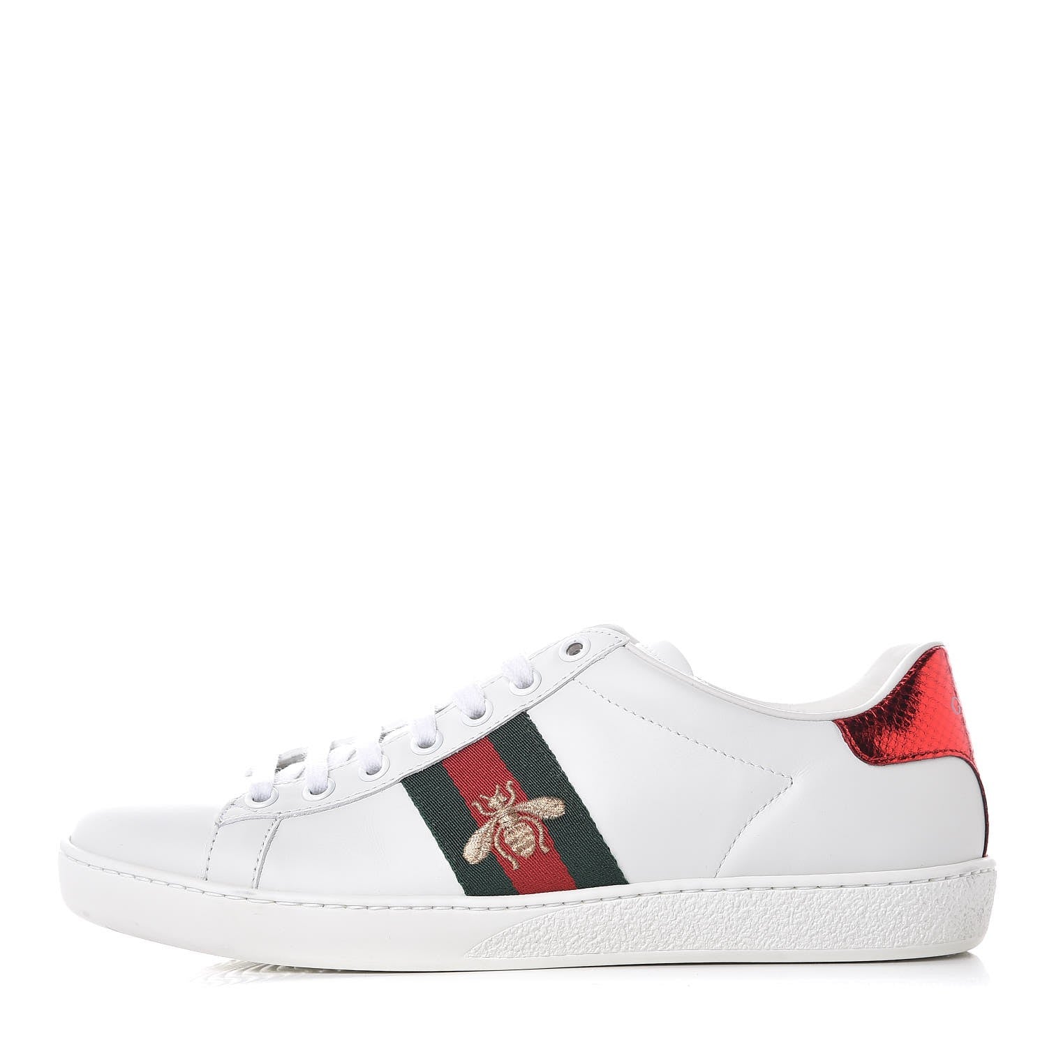 Gucci Calfskin Ayers Bee Embroidered Womens Ace Sneakers 37.5 White Green 1 of 9