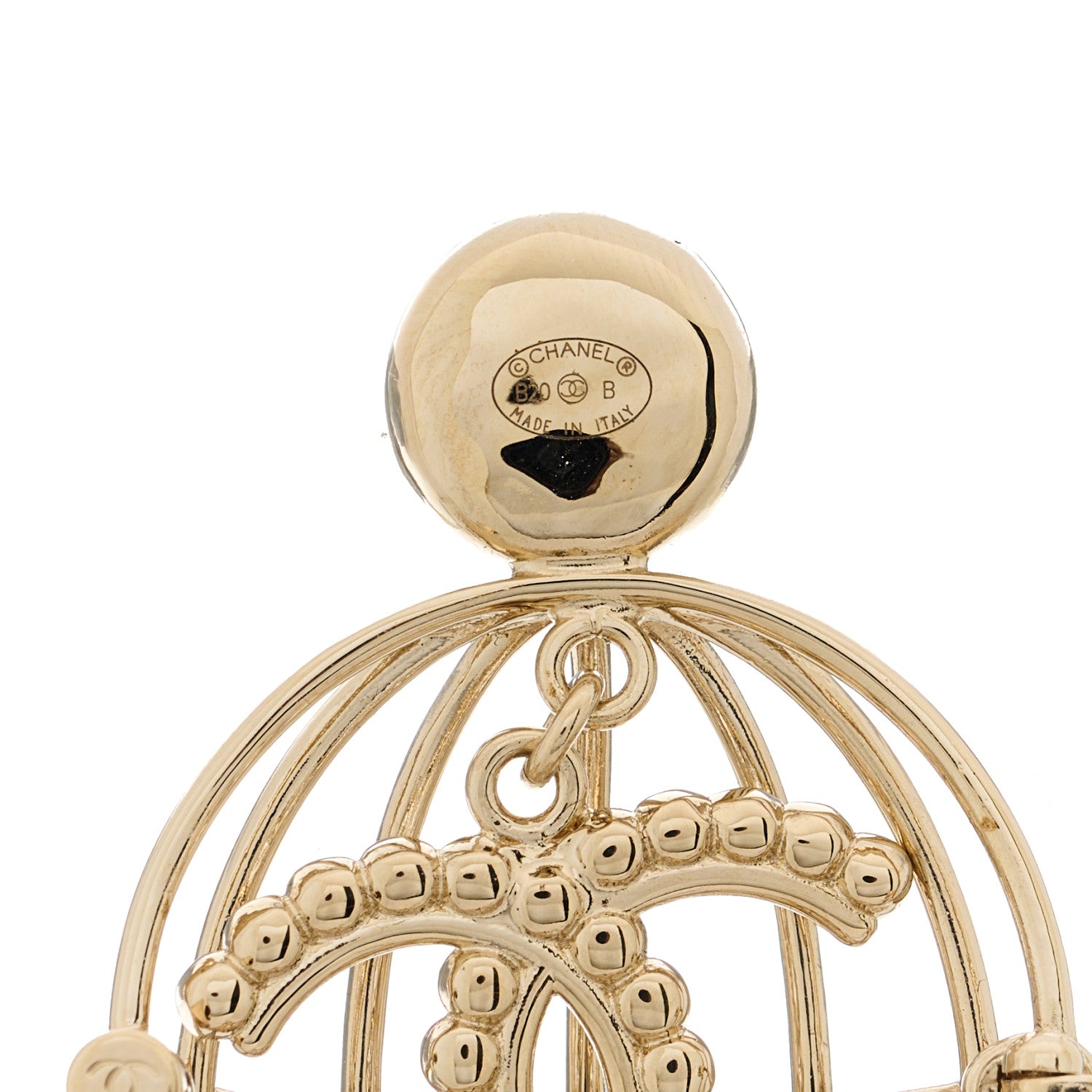 Chanel Pearl Crystal Birdcage Pin Brooch Light Gold 3 of 5