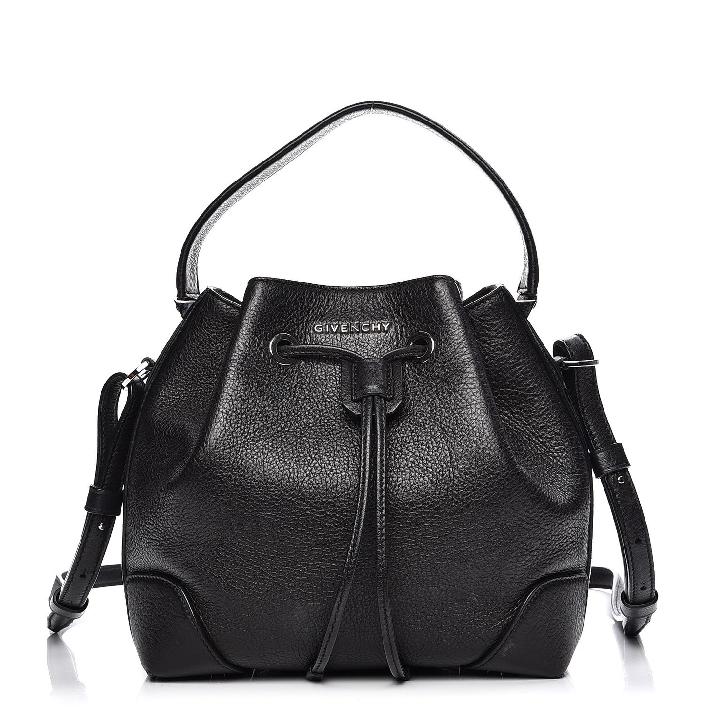 Calfskin Small Lucrezia Drawstring Bucket Bag Black