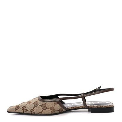 Gucci GG Monogram Malaga Kid Square G 35mm Slingback Pumps 39.5 Beige Ebony New Acero 1 of 9