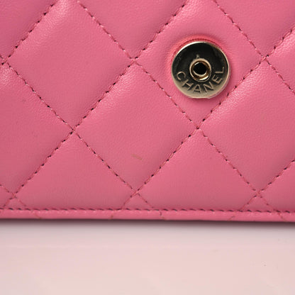 Chanel Lambskin Quilted Wallet On Chain WOC Pink Yellow 13 of 16