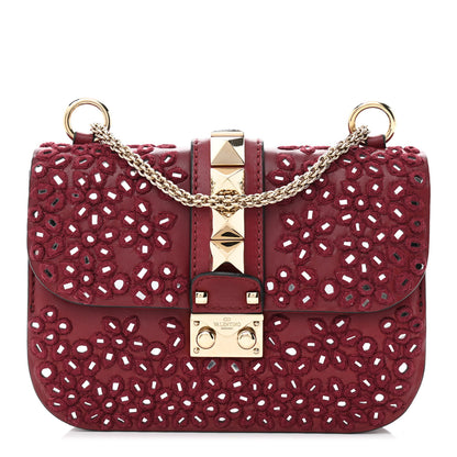 Valentino Garavani Vitello Embellished Small Glam Lock Rockstud Flap Dark Red 1 of 12