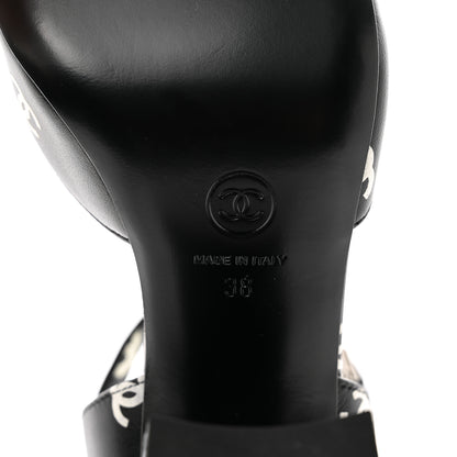 Chanel Printed Lambskin CC Sandals 38 Black White 6 of 7